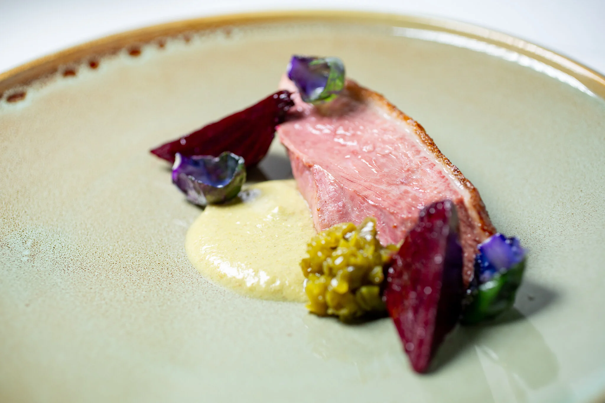 Agave-Glazed Duck, Pistachio Mole, Roasted Beets, Nopales Marmalade