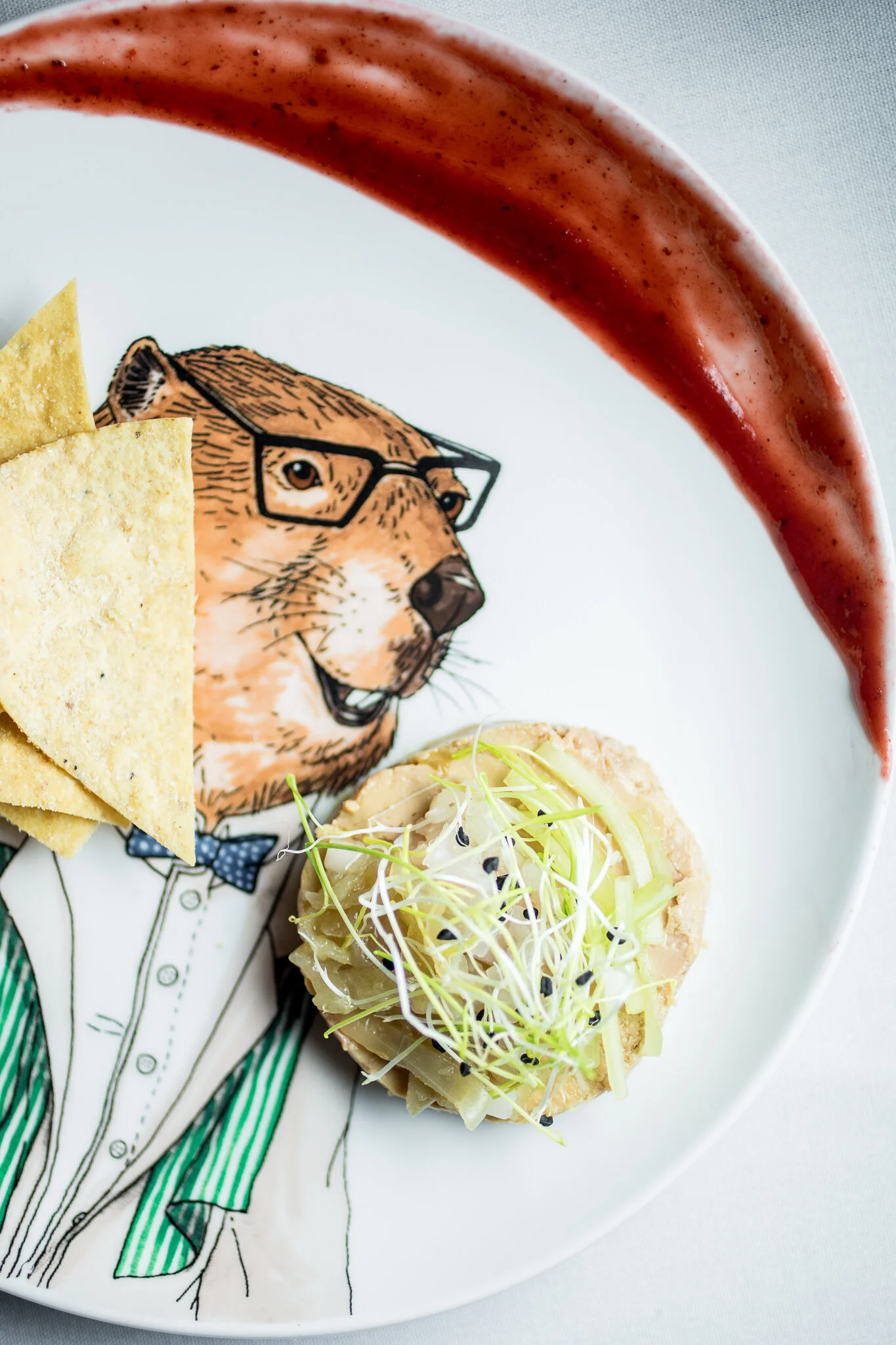 Foie Gras, Chamoy, Green Garlic, Cucumber, Pickled Ramps, Salt & Vinegar Totopos