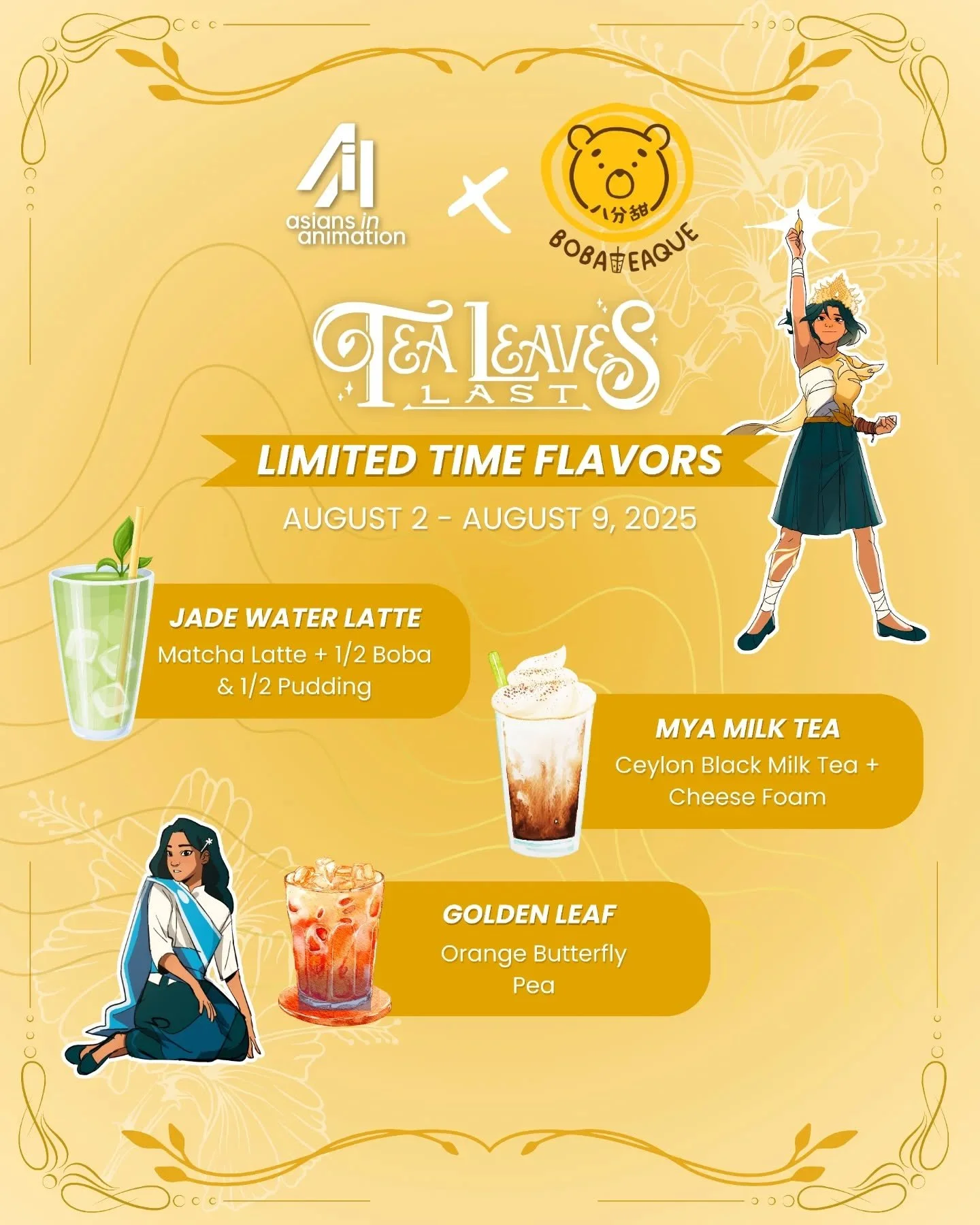 From August 2 to August 9, we are collaborating with Asians in Animation to celebrate the world of Tea Leaves Last! Go check out this new 2D animated pilot on YouTube by visiting @animasians profile and see what else is in store next week!

#asiansin