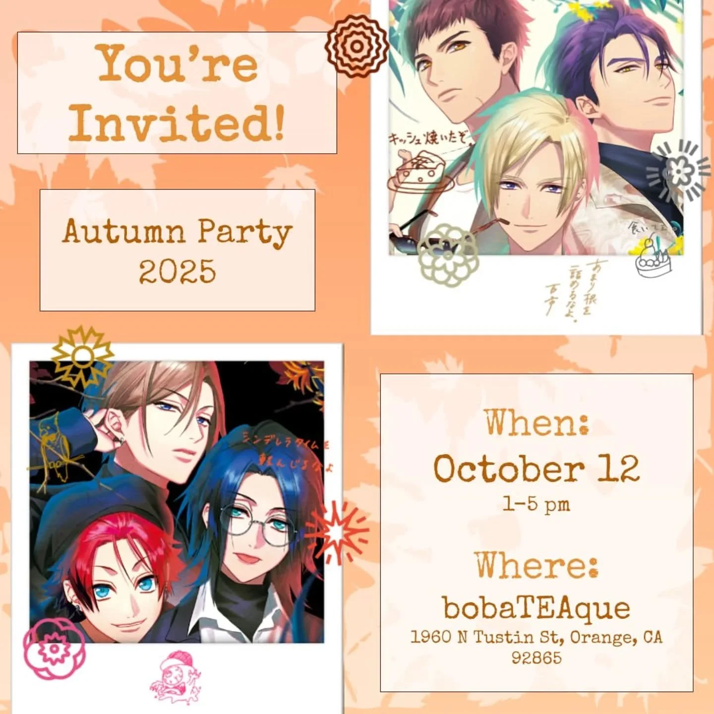Hey A3! fans! We have an autumn party for y'all this Sunday! Check out what fun activities are in store over at @a3.socal.events and we'll see you soon!

#a3actaddictactors #a3 #actaddictactors #a3fanart #a3event #cupsleeveevent