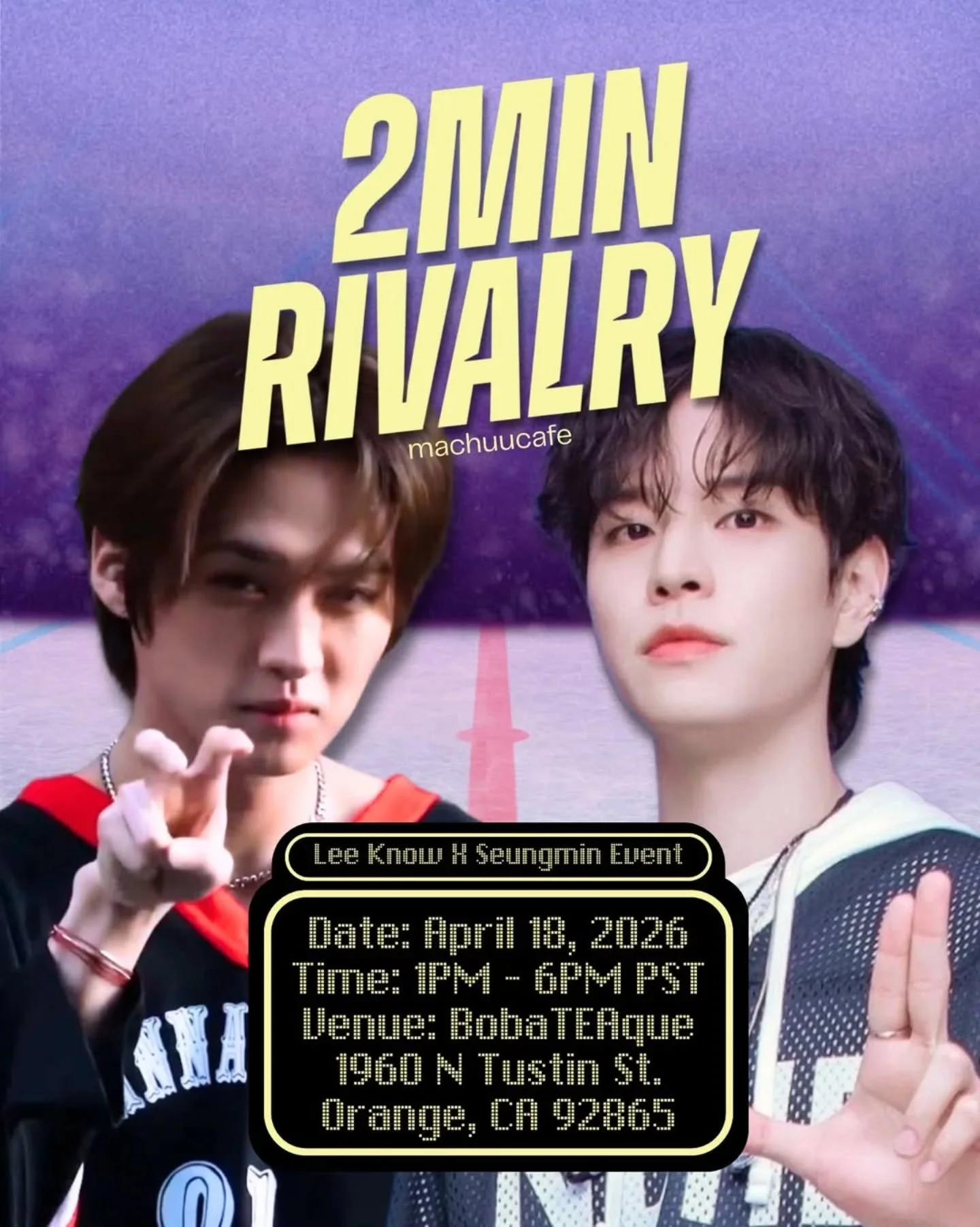Are you team Lee Know or team Seungmin? Come meet some other STAY and see who is going to score the game winning goal with @machuucafe! We'll have lots for you SKZ fans and we can't wait to see you on Saturday!

#straykidsstay #skzstay #staystraykids