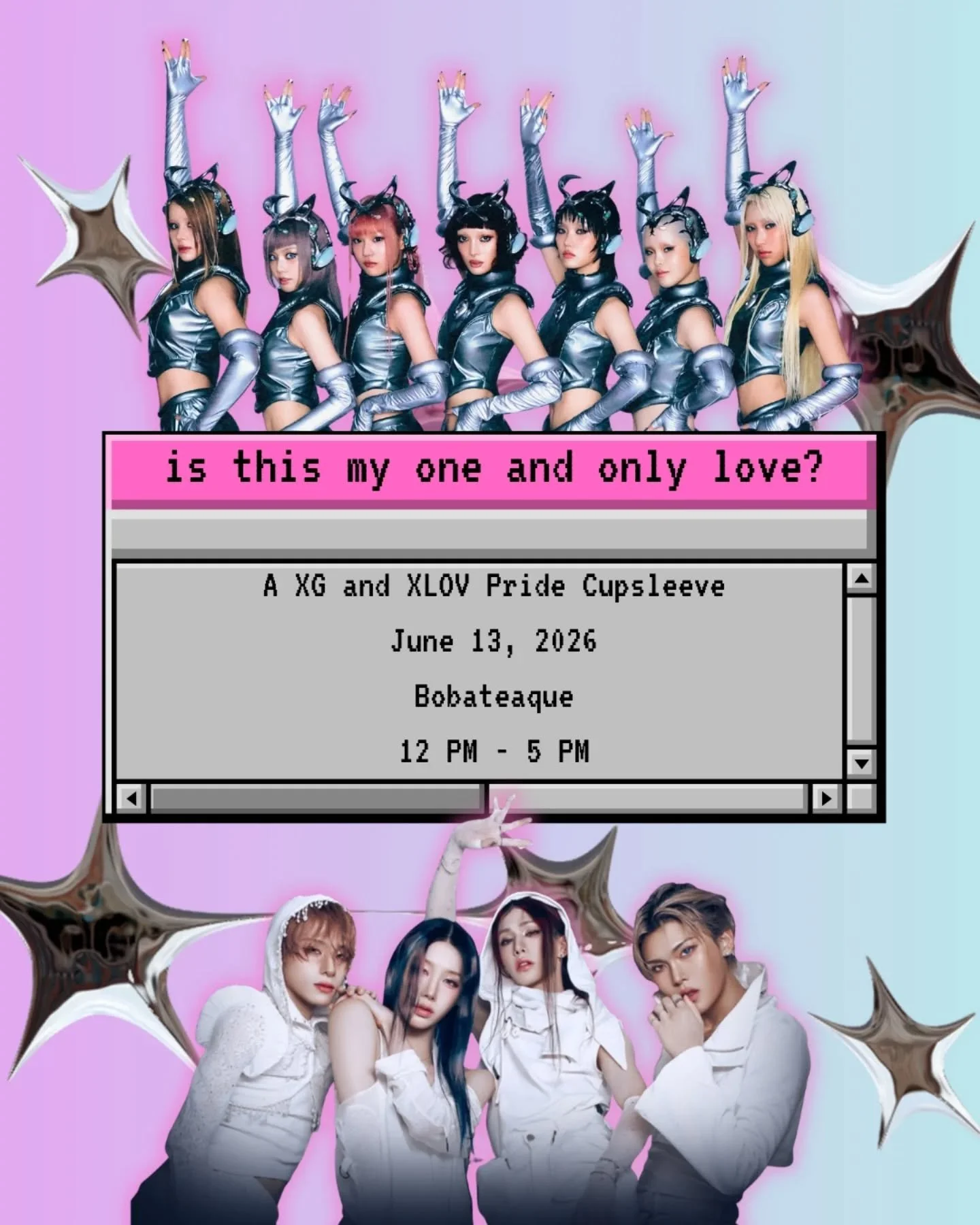 Swing by this Saturday for My One and Only Love, presented by @chaekyunarchives! XG and XLOV fans unite! We are looking forward to seeing you soon!

#xlovkpop #xgkpop #kpopgirlgroups #cupsleeveevent #kpopcupsleeve