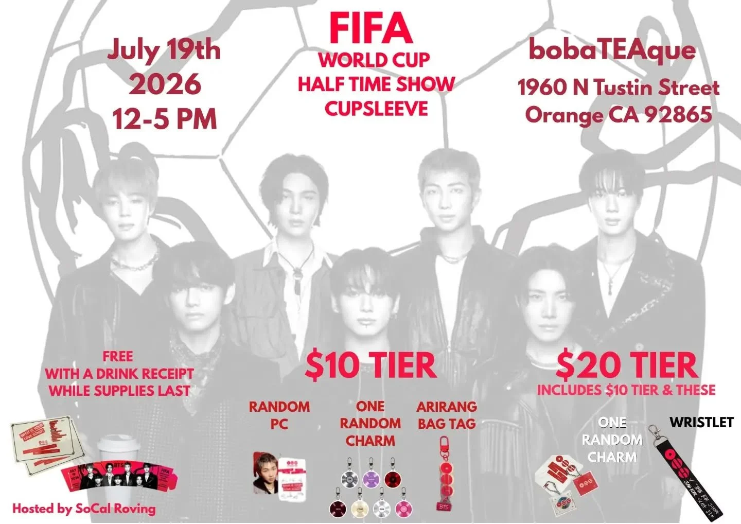 Wait... Who is headlining the FIFA World Cup halftime show this year?!? The ARMY knows who! Come watch it together with socalroving_official this Sunday! We'll have it up along with many other activities for you!

#fifaworldcup2026 #btsfifaworldcup #