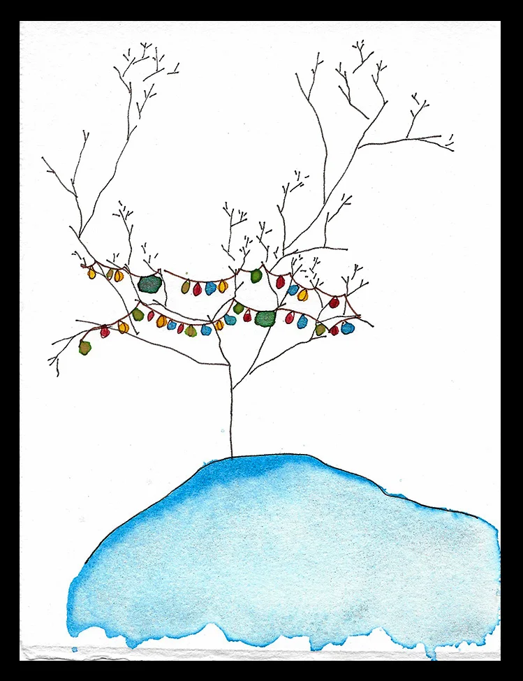 Tree with Lights, 6 x 4"
