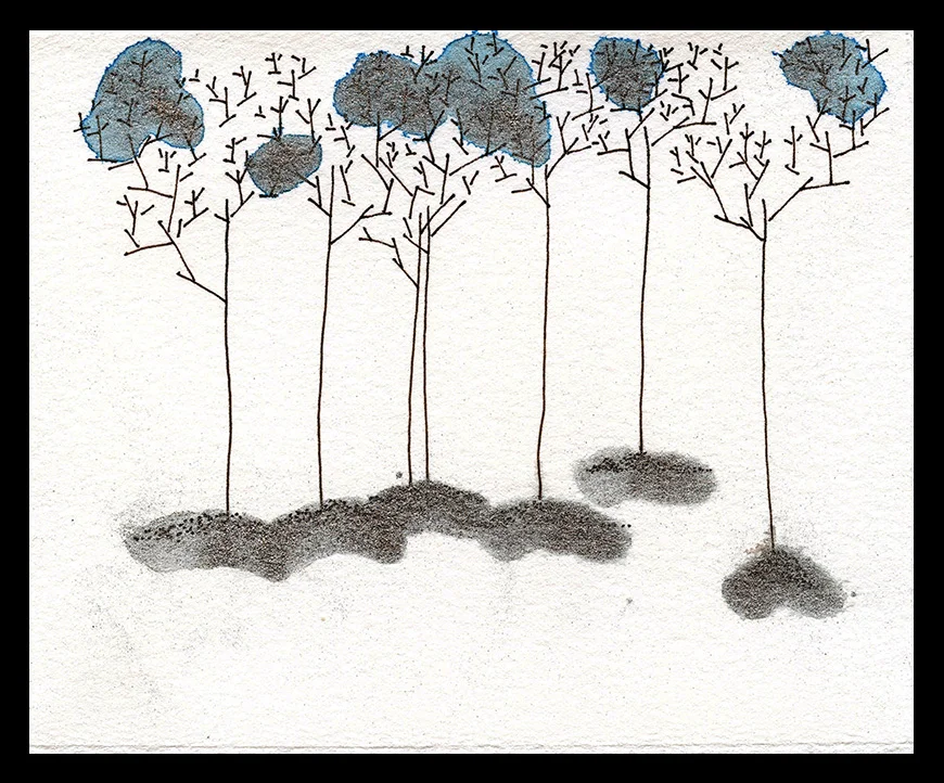 Winter Birch, 4.5 x 5.5", SOLD