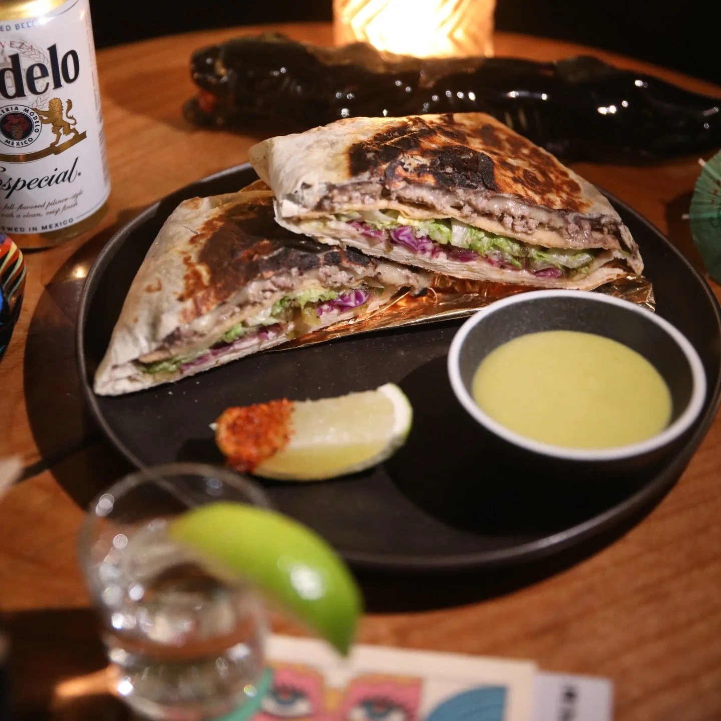 LATE NIGHT 9PM-CLOSE!💚

Ensalada torito, ceviche crispy tacos, queso fundido that will have you thinking about it for days&hellip; chicharrones dusted like they know what time it is. Bacon-wrapped perros, a smoky cauliflower tinga tostada for the he