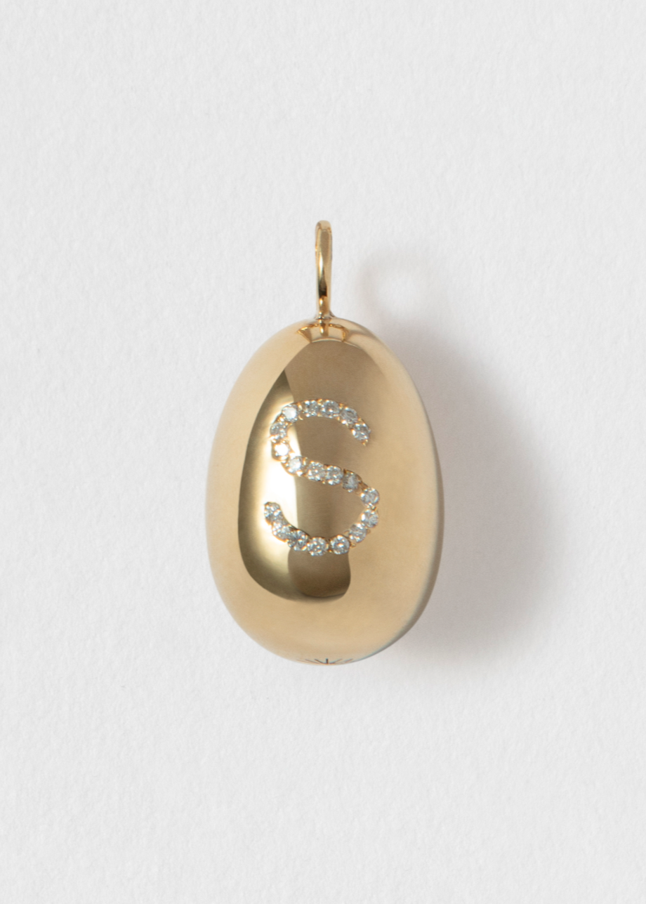 14-KARAT GOLD SMALL EGG CHARM WITH ONE INITIAL
