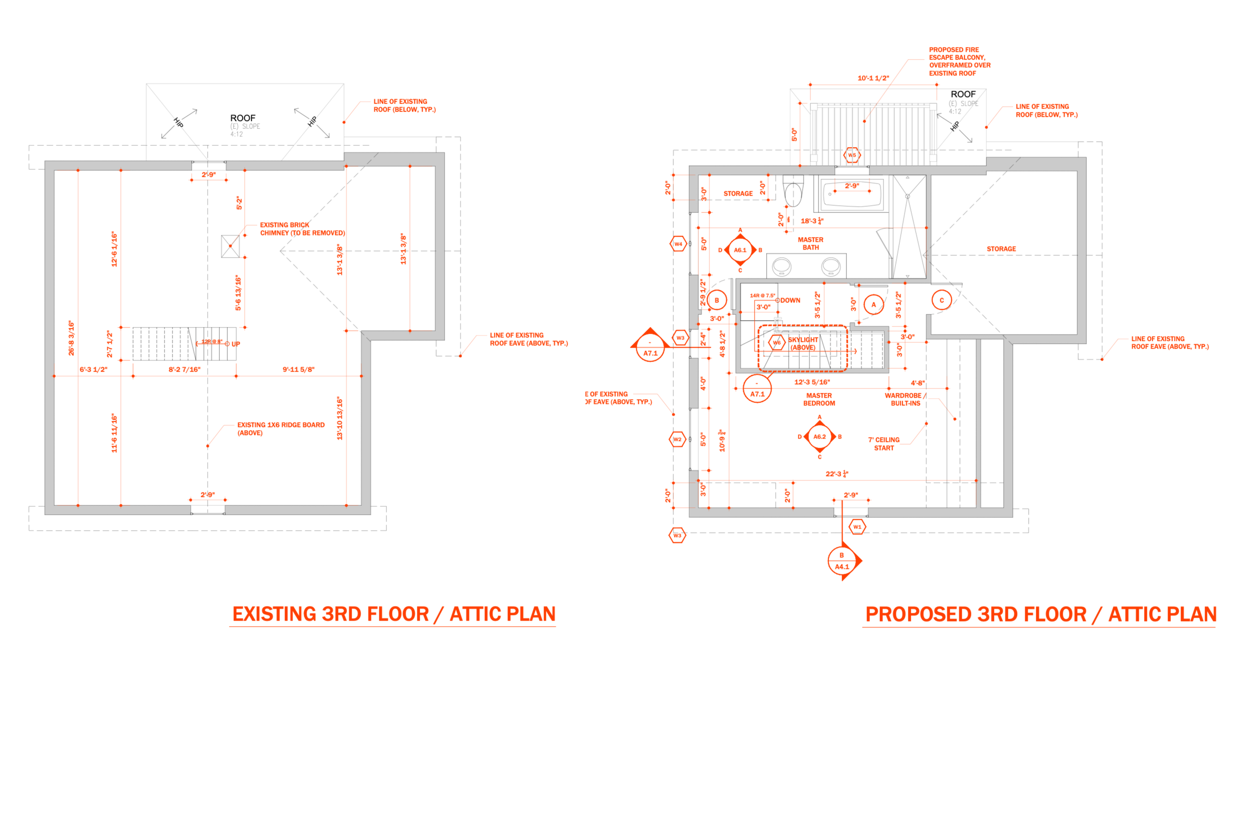 3rd Floor Attic Renovation Plan - Existing condition & Proposed