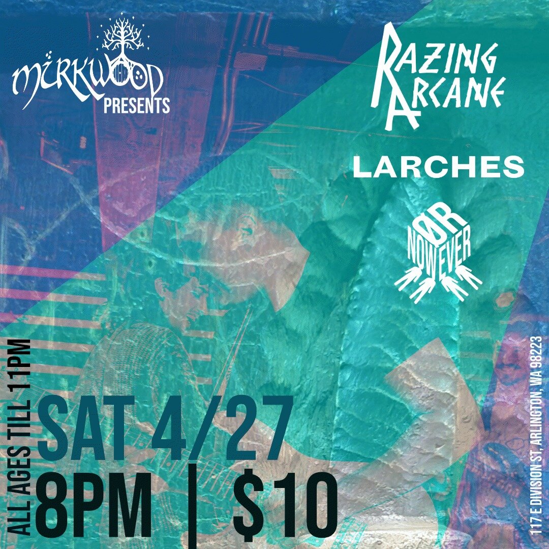 **Show reminder** At the end of this month we will be in @arlingtonwacity at @mirkwoodpublichouse with @larches_music and @razing.arcane. This is an all-ages show till 11pm. We will have #stickers and t-shirts available as well!

 #merch #mirkwood #a