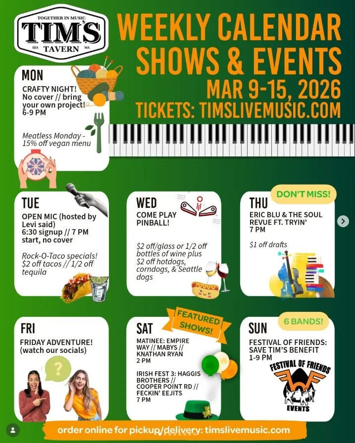 Sad news: due to an injury, @tryinmusic won't be able to open for us tonight at @timstavernseattle. We're going to miss them and wish them a speedy recovery! The show goes on though, and @polybanderous will be opening tonight instead. Come out and se