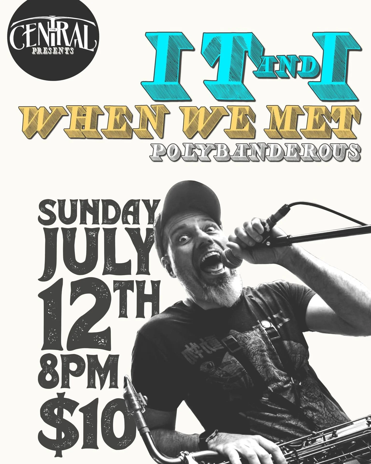 Type-heavy poster with mixed vintage influences for @polybanderous, @whenwemetband, and @id_a.n.d_ego at @centralsaloon on July 12th. Lead and Western fonts meant to give off a typeset feel.

This one's in Pioneer Square, a famous Seattle music stapl
