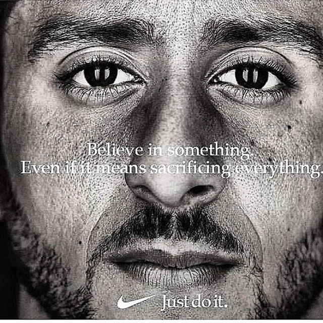 Believe in something even if it means sacrificing everything.  What does this mean to you? Do you stand for what you believe in or capitalism? Our culture is what makes America. #Nike#justdoit#kapernick