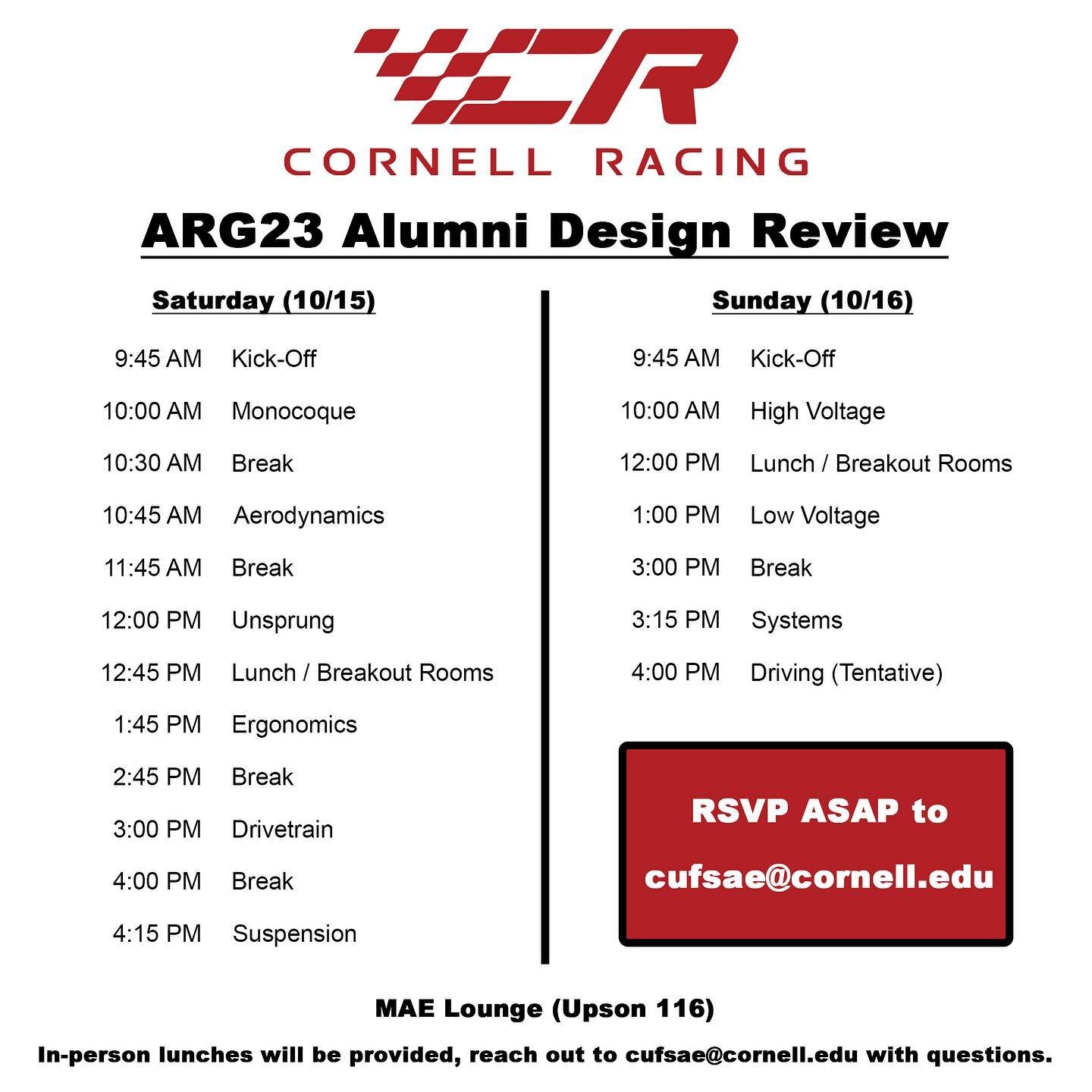Let the grilling begin! ♨️🍖🥩🍔🌭🔥

Calling all alumni! It&rsquo;s that time of the year again, our annual alumni design review is this weekend.  We look forward to showcasing all aspects of ARG23&rsquo;s design and hopefully driving ARG22 on Sunda
