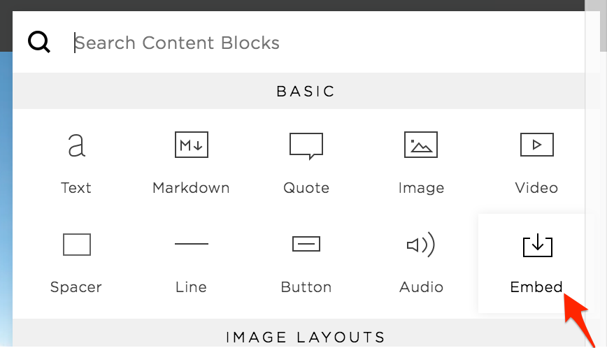 Choose "Embed" Block