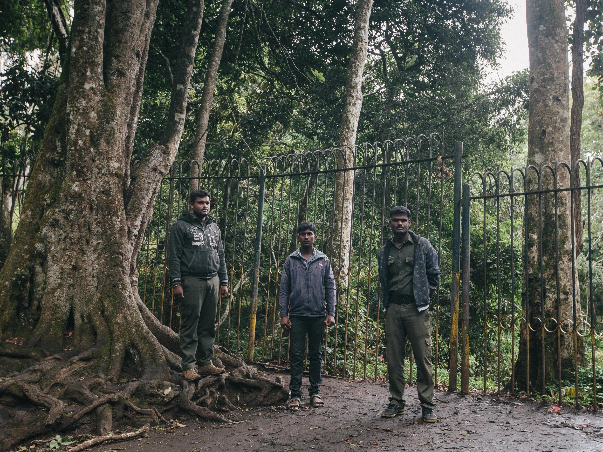  Forest officers (left to right)&nbsp;Mohan, Nagapandi and Balamurugan S/O who prevent people from trespassing and committing suicide behind the fences inside Guna's Cave, or also known as the Devil's Kitchen.&nbsp; 