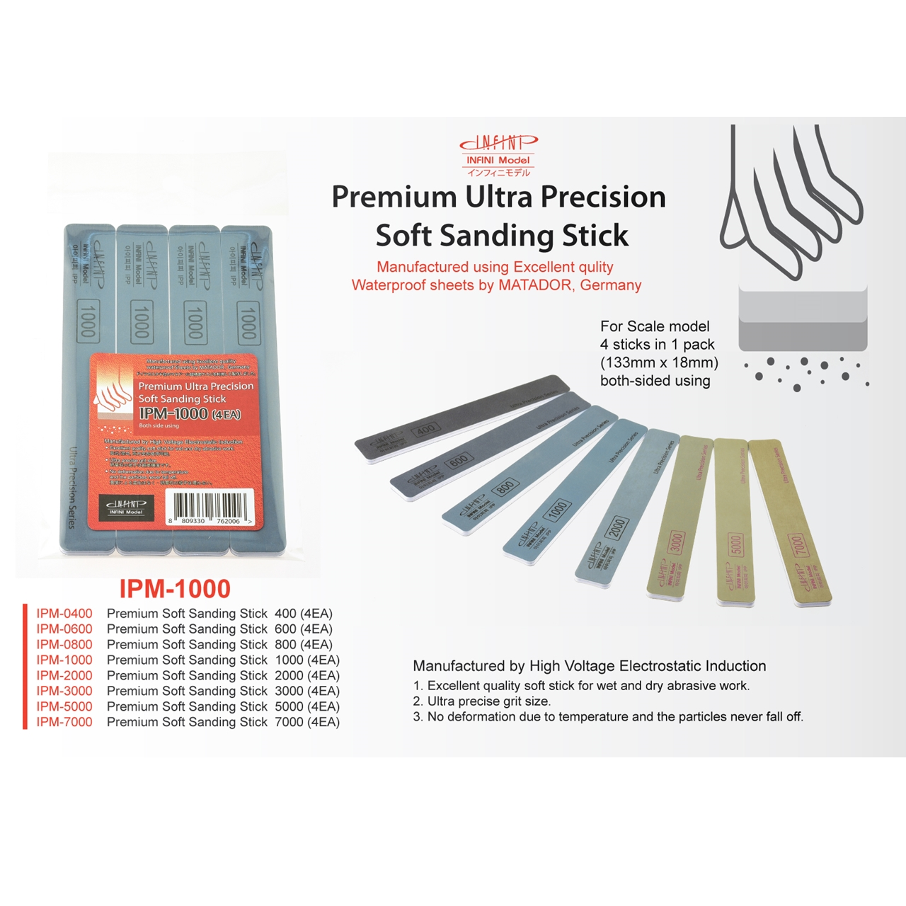 Infini-Model, Matador Soft Sanding Sticks 1000 Grit