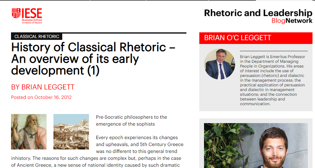 Brian Leggett, "Classical Rhetoric: An Overview of Its Early Development