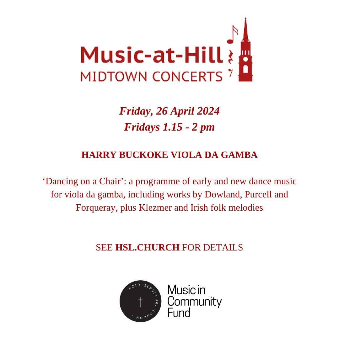Join us this Friday at 1.15 pm for Music at Hill. The concert will be followed by light refreshments and great company. For more information, visit our 'whats on' page on our website, hsl.church.