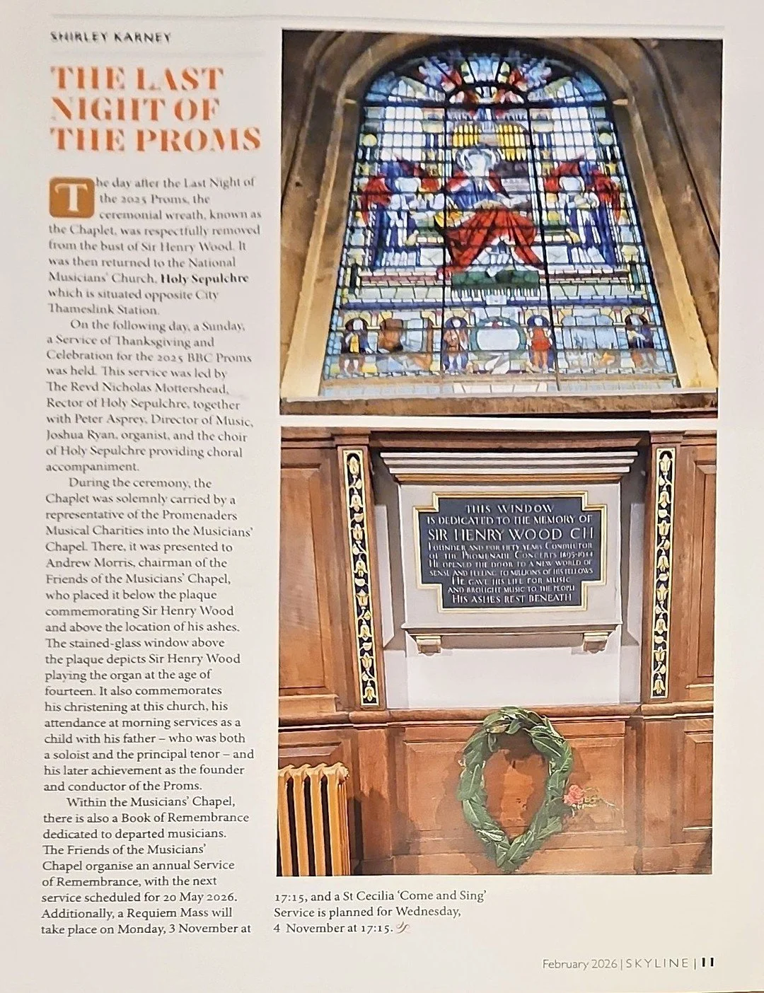 Thank you for the mention by Shirley Karney in Skyline Magazine by Friends of the City Churches about our hosting the @bbcradio3 Proms ! https://hsl.church/our-history#:~:text=and%20enhanced%20when-,Sir%20Henry%20Wood