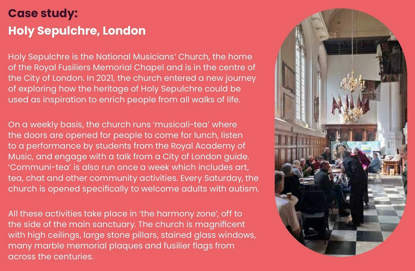 We're delighted to be included as a case study in 'A place of living': The role of heritage buildings on community wellbeing in a 'Decade of Renewal' by Esther Platt &amp; Alisha Palmer full report available at https://www.churchworks.org.uk/our-work