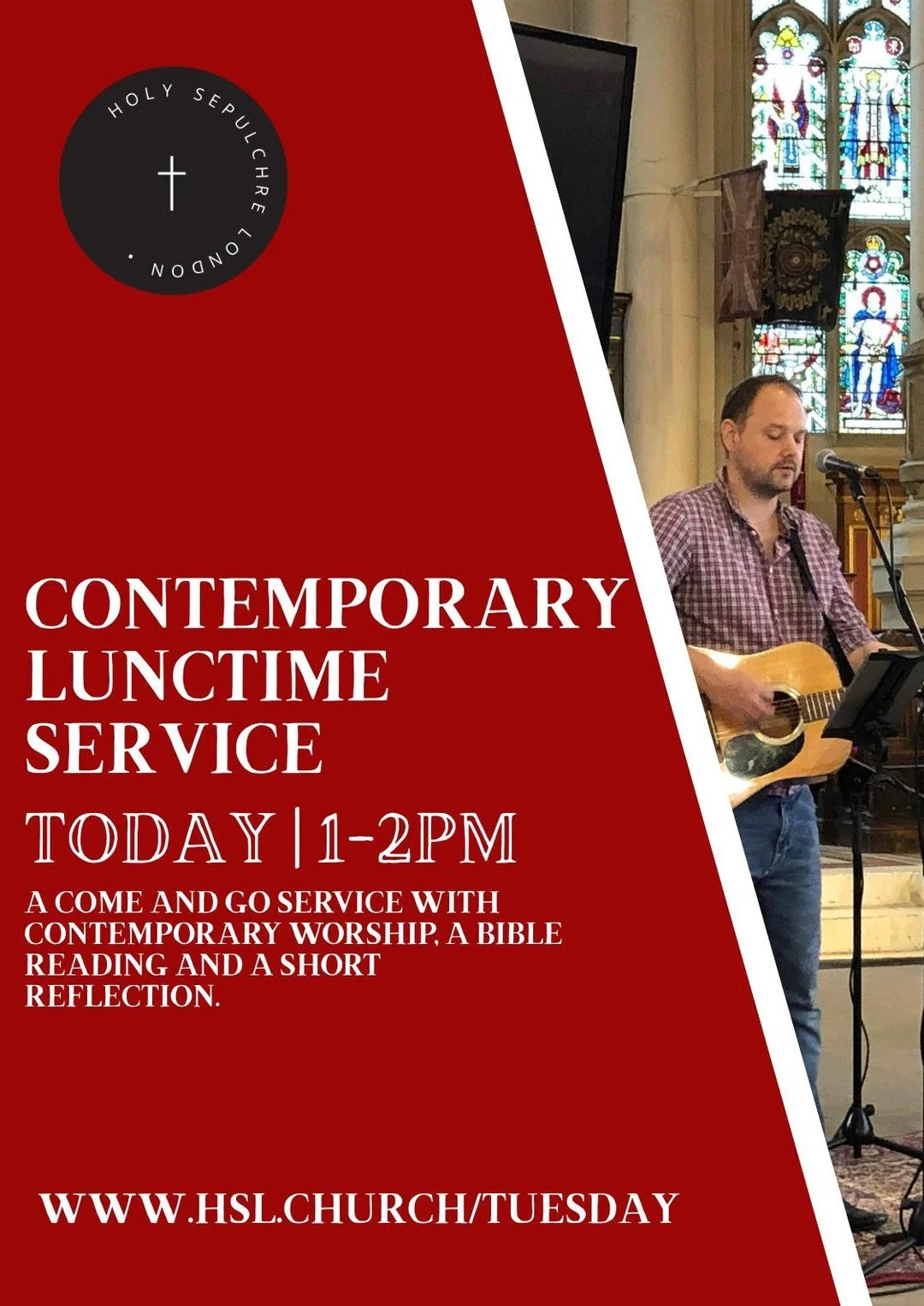 Join us today from 1pm for #ContemporaryWorship visit www.hsl.church to learn about all the services we run throughout the week #LiveWorship #TuesdayService #WorshipTogether #HSLChurch #HolySepulchreLondon #LondonChurch #AllAreWelcome #JoinUsToday