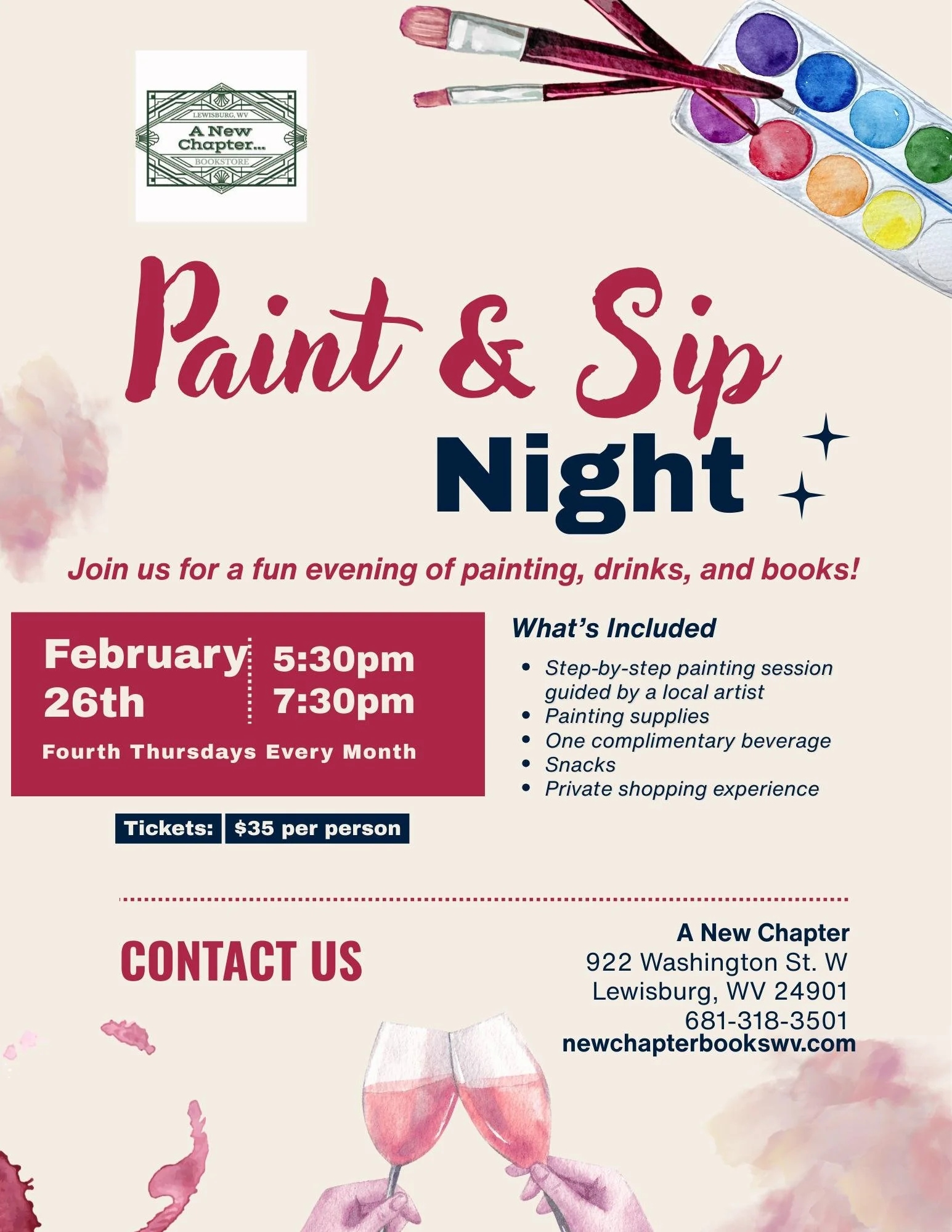There is still time to reserve your seat at our next Paint &amp; Sip!