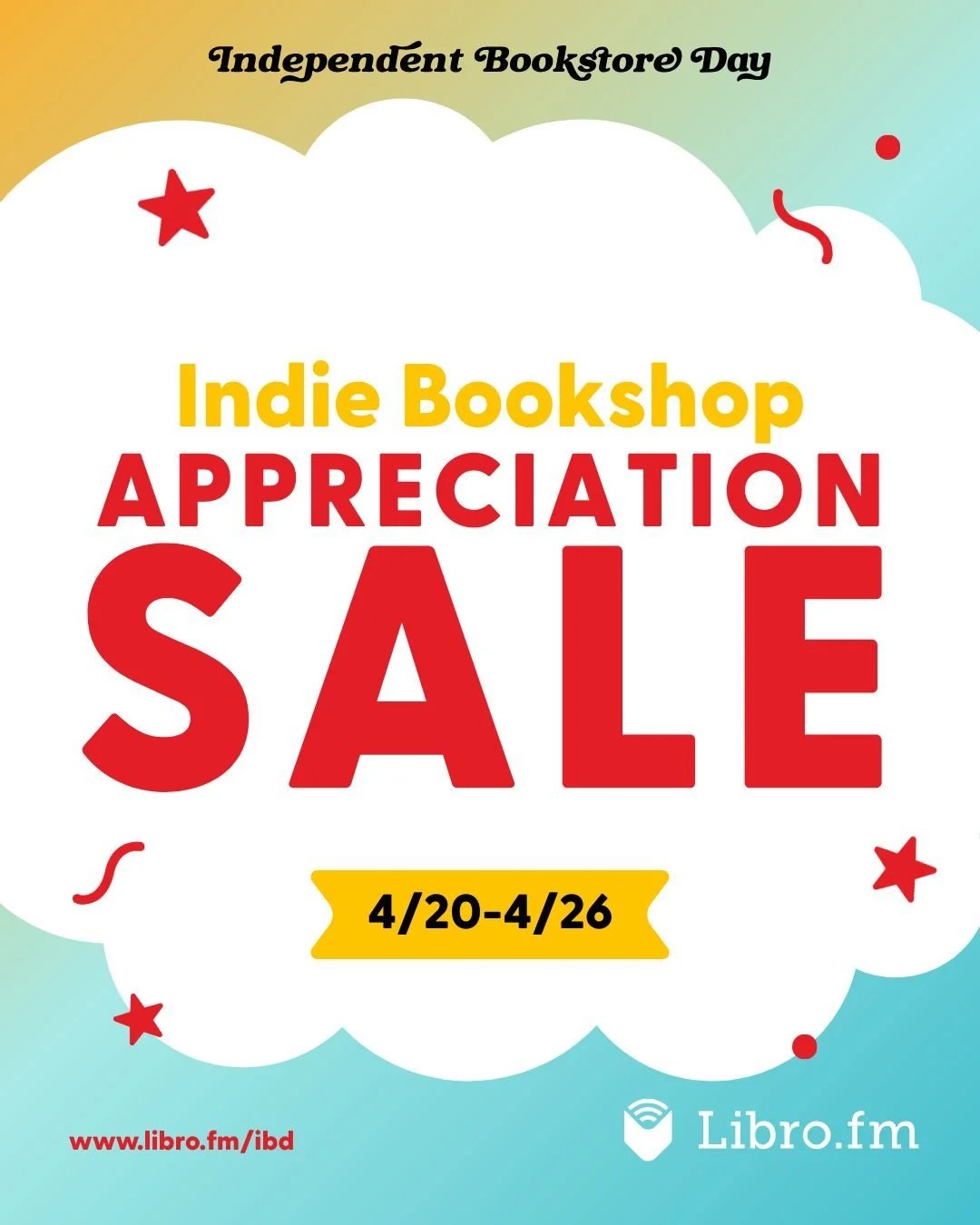 You don't have to come into the store to support us during independent bookstore day! Thousands of bestsellers and bookseller favorites will be on sale on Libro.fm April 20 through April 26. You don't need to be a member to shop the sale, but members