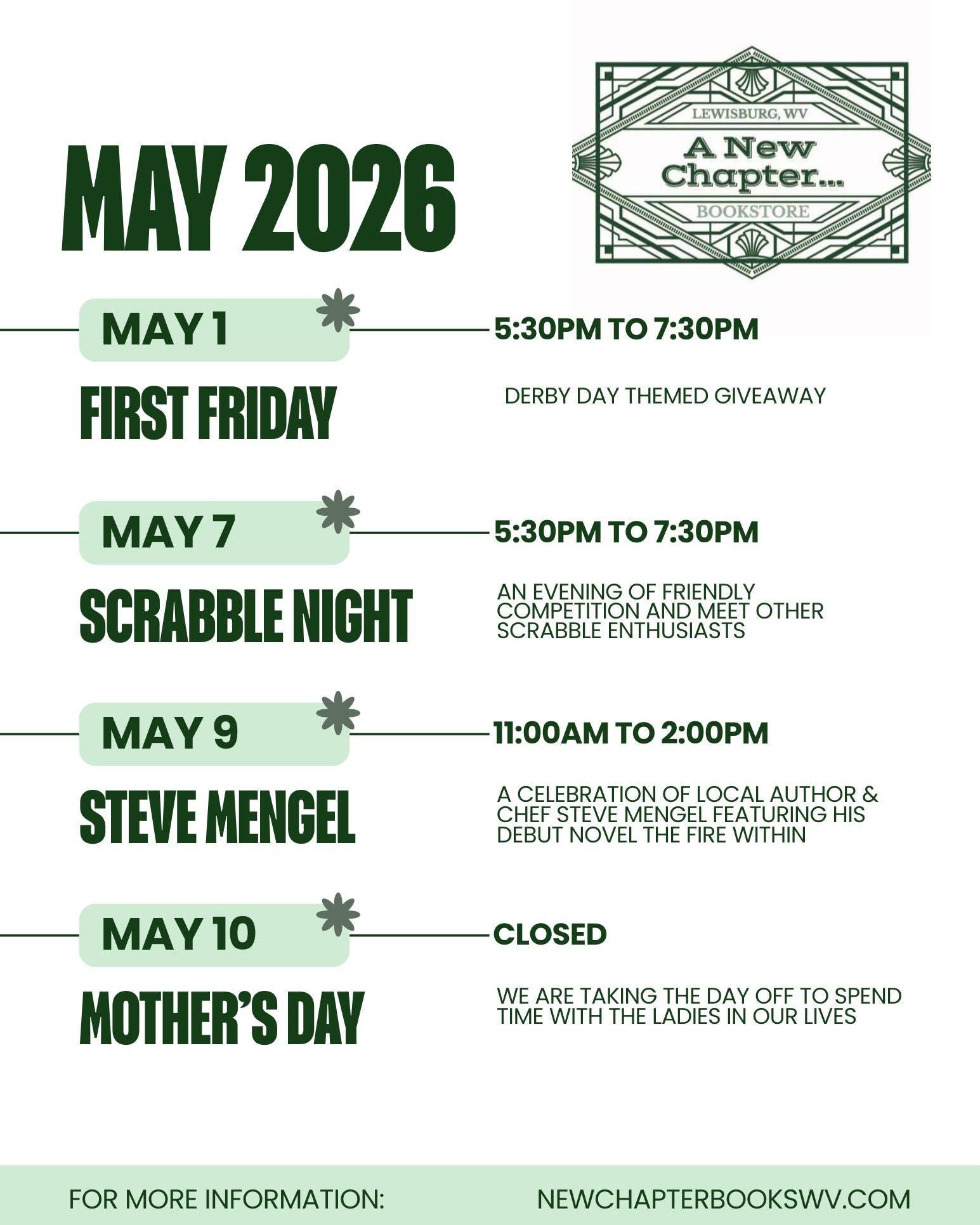 May is here and so it the event schedule!