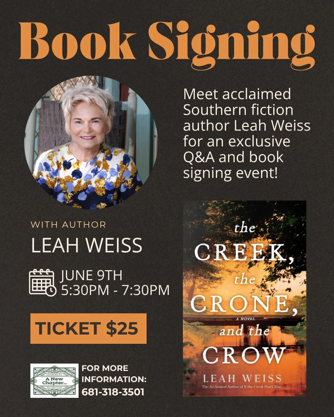 Join us Tuesday, June 9th at 5:30 PM for an evening with author Leah Weiss! The award-winning storyteller and Indie Next Pick author will share insights into her remarkable career followed by an audience Q&amp;A and book signing for her new novel - T