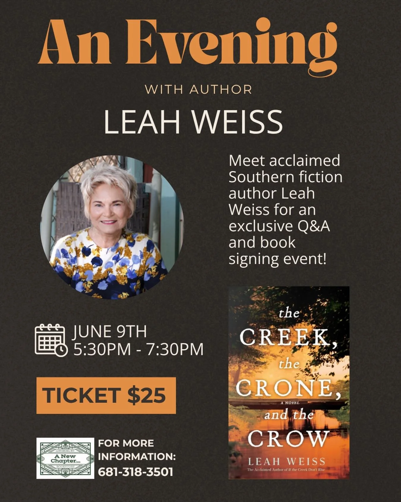 Join us Tuesday, June 9th at 5:30 PM for an evening with author Leah Weiss! The award-winning storyteller and Indie Next Pick author will share insights into her remarkable career followed by an audience Q&amp;A and book signing for her new novel - T