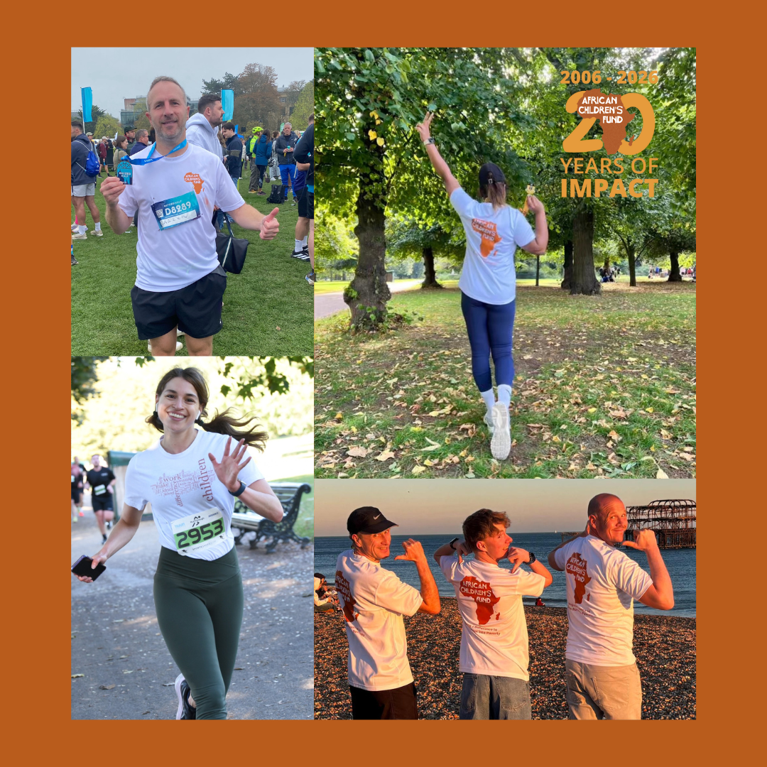4 photo montage showing previous challenge participants in African Children's Fund t-shirts
