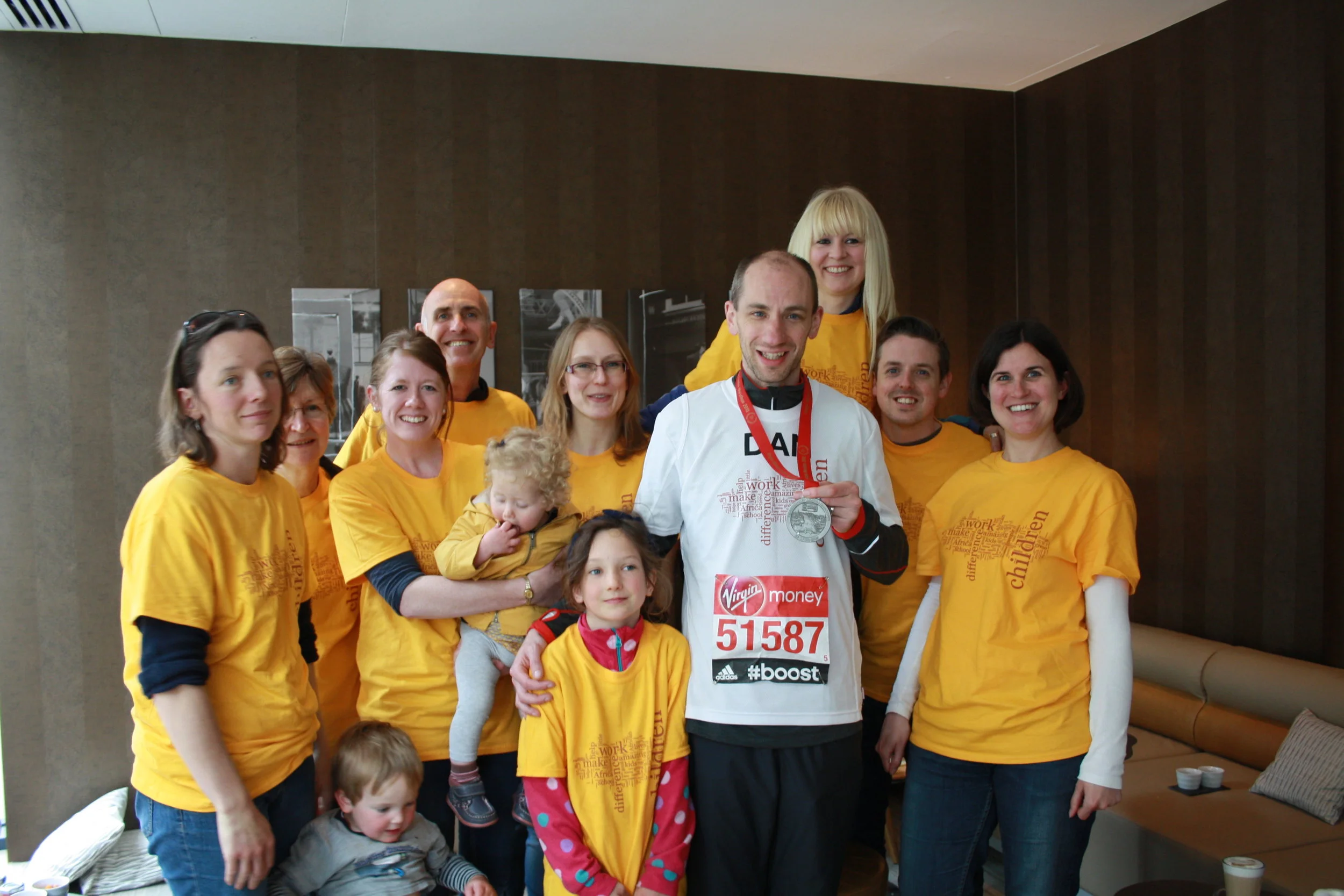 Dan with friends & family after completing the 2015 Virgin Money London Marathon.