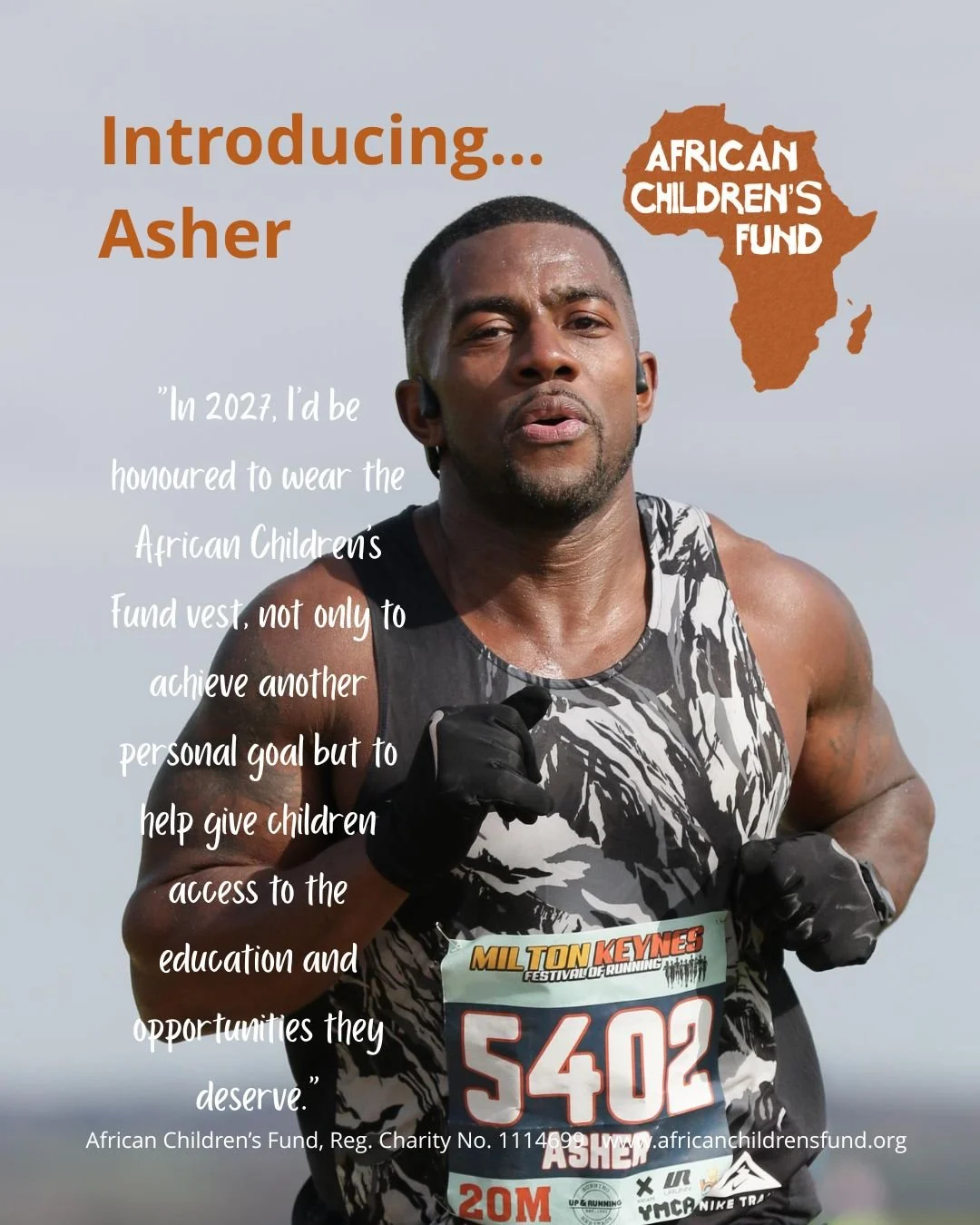 Asher in a black running vest and gloves, with the quote from the article written beside him.