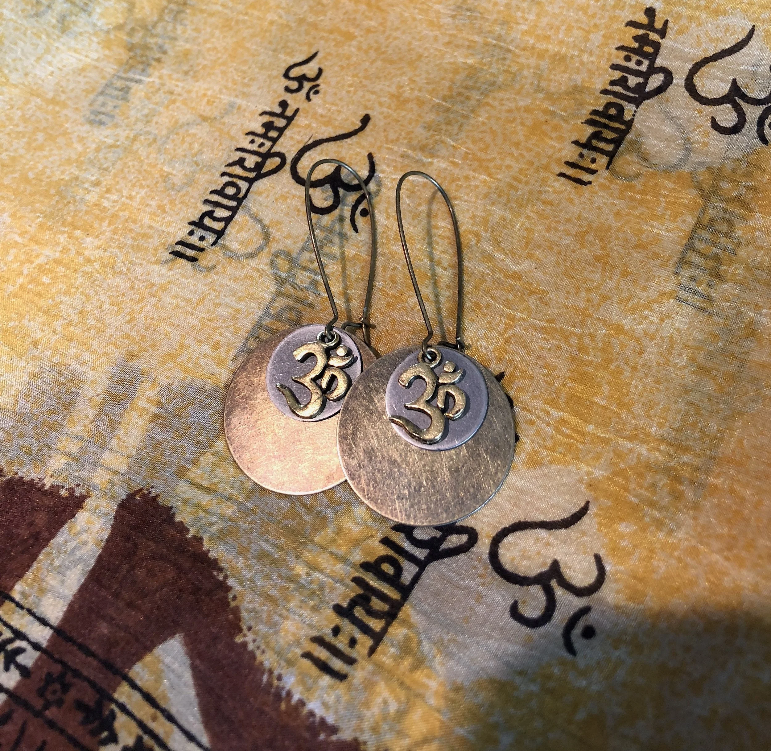 Bronze OM Disc Earrings