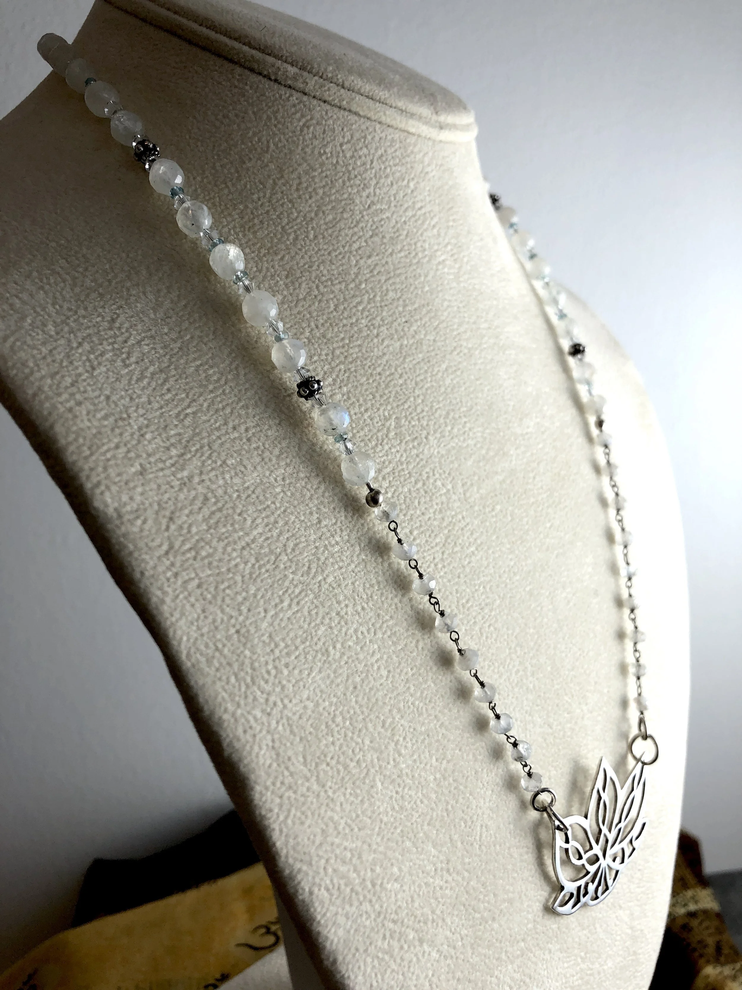 Moonstone & Silver Lotus Yoga Necklace