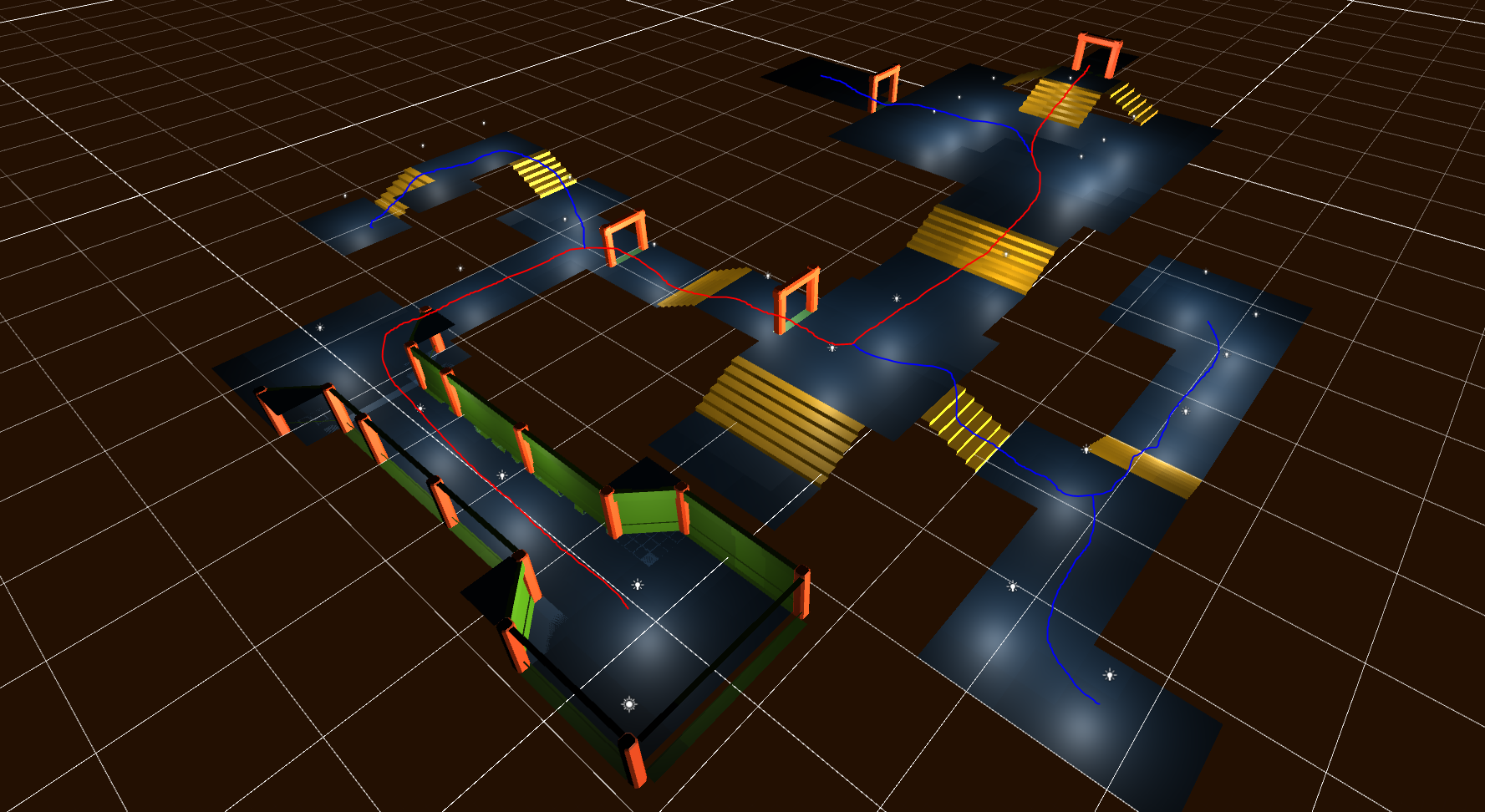 Really early version of Level 1. This was the first level I made as well, and it actually looks quite similar in the end product!