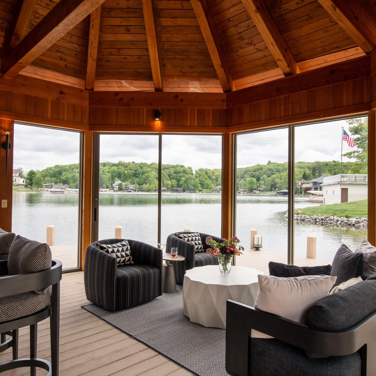 Indiana summers &mdash; is it just me, or do we wait all year for three months of nice weather, and then it rains for half of them?

This is definitely less of a problem from Grandview's boathouse. Rain on the roof is way more tolerable when you can 