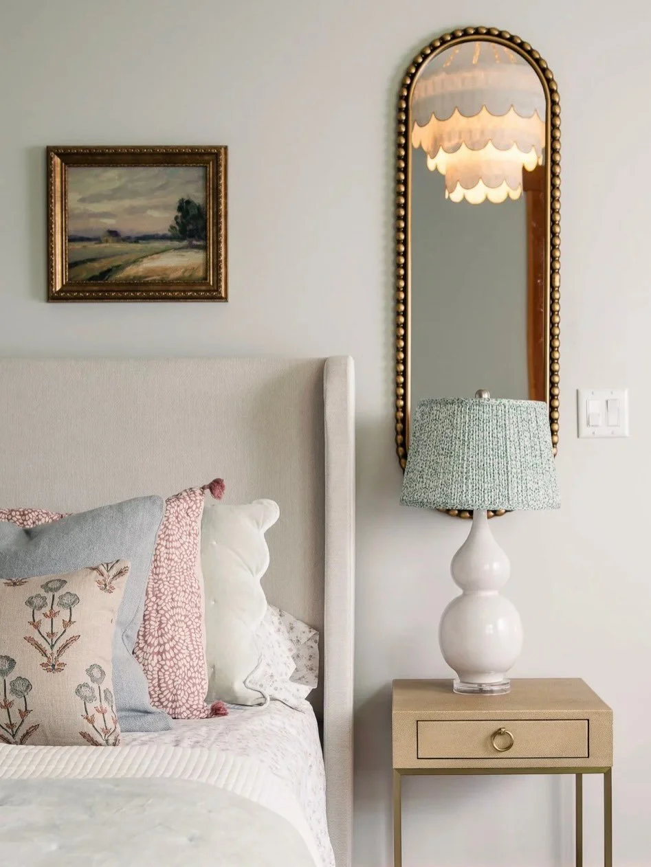 At Grandview, our client&rsquo;s daughter asked for a green bedroom, so we painted the walls the softest shade of green we could find and layered in more shades of green, playful patterns, and pretty feminine details. 

The custom pullout sleeper sof