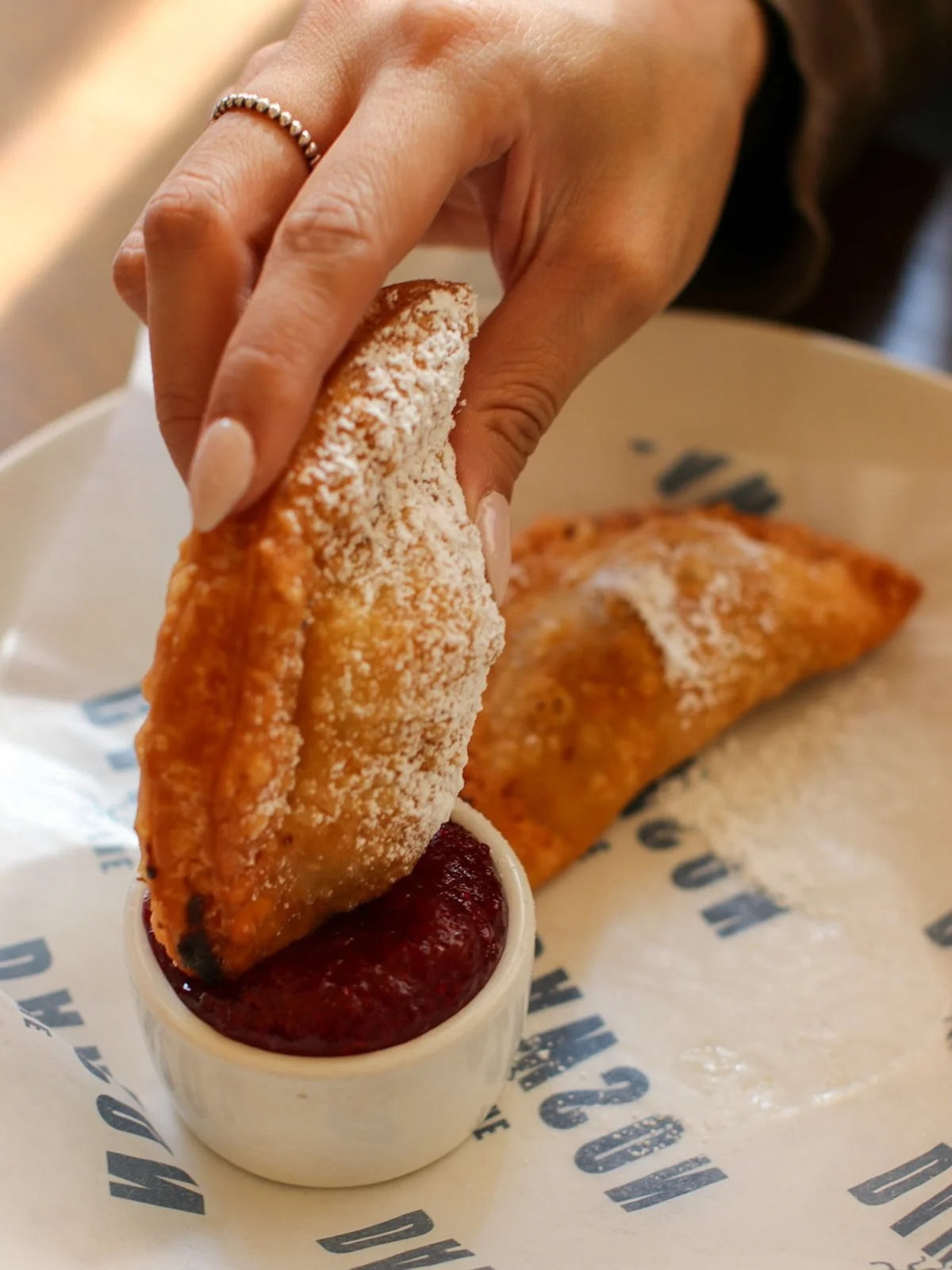 Leave no empanada undipped. 🥟 

Brunch Empanadas &bull; scrambled egg, sweet potato, quince, queso fresco, seasonal jam

Open now #chicagobrunch