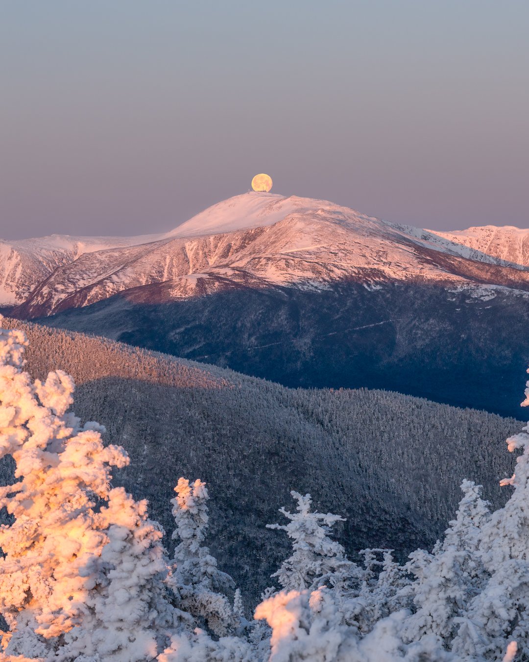 Vertical - Moonset Over Mount Washington – A Long-Awaited Alignment