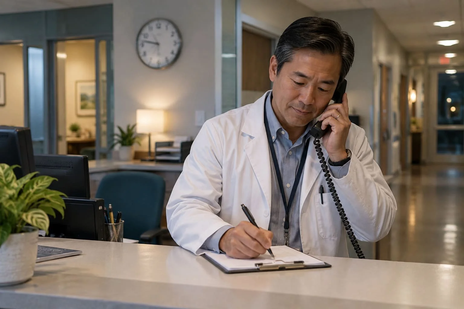 On-call physician documenting an after-hours patient telephone message at a medical practice.