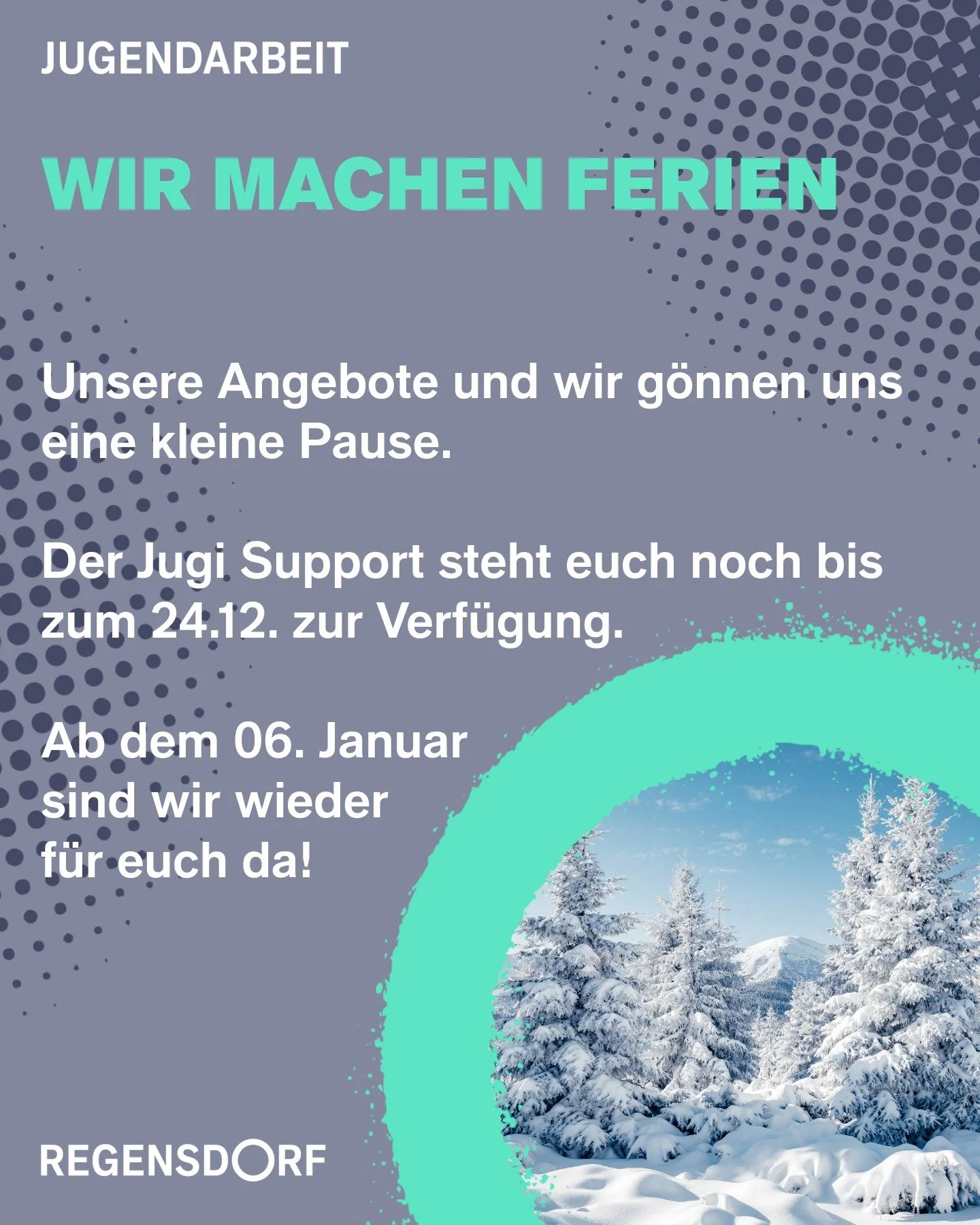 Wir machen Ferien und g&ouml;nnen uns eine kurze Pause ❄️✨
Der Jugi Support ist noch bis am 24.12. f&uuml;r euch da.

📞 @b.on.t.ch erreicht ihr zus&auml;tzlich noch am Montag, 29.12. von 09:00&ndash;16:00 Uhr.

Ab dem 06. Januar sind wir wieder wie 