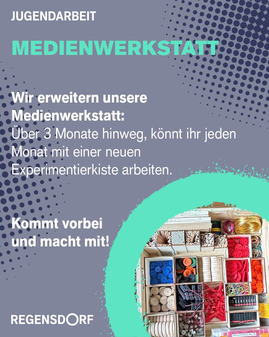 🔋 E-Mobile in der Medienwerkstatt

Ab Mittwoch k&ouml;nnt ihr die erste Experimentierkiste zu unseren &Ouml;ffnungszeiten im Jugi-B&uuml;ro (Dachgeschoss) nutzen.

Kommt vorbei und probiert es aus!