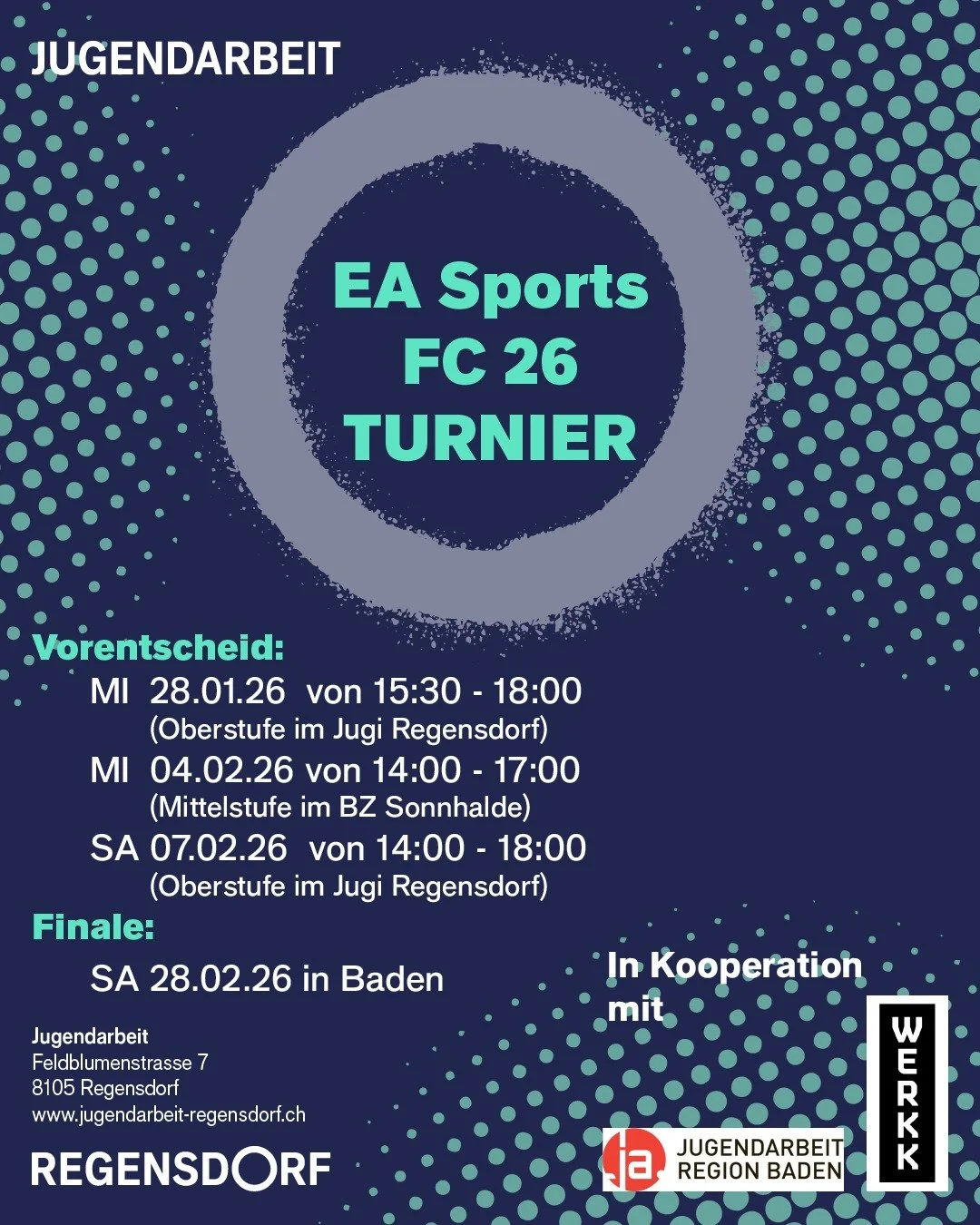 🎮⚽ EA SPORTS FC 26 TURNIER ⚽🎮
Bist du bereit, dein K&ouml;nnen auf der PS5 zu zeigen?

Die Vorentscheide f&uuml;r die Oberstufe finden bei uns im Jugi statt. Der Vorentscheid der Mittelstufe im @bz_sonnhalde 

👉 Die besten 2 pro Vorentscheid quali