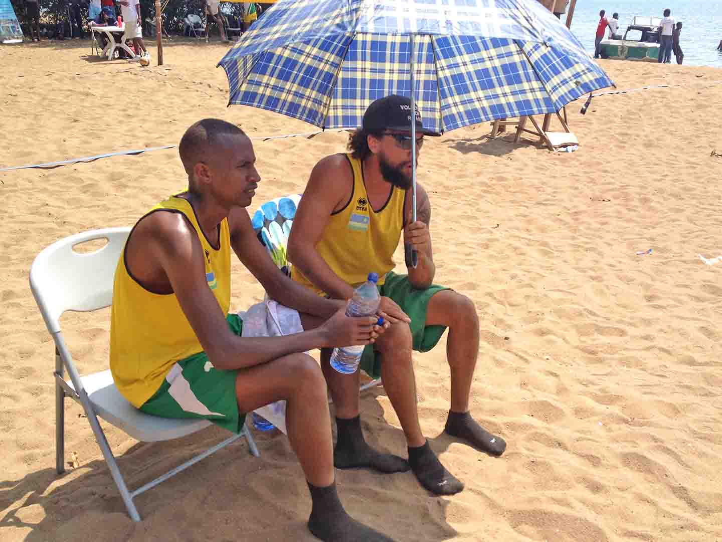 Viancent and his teamate at Gisenyi beach.JPG