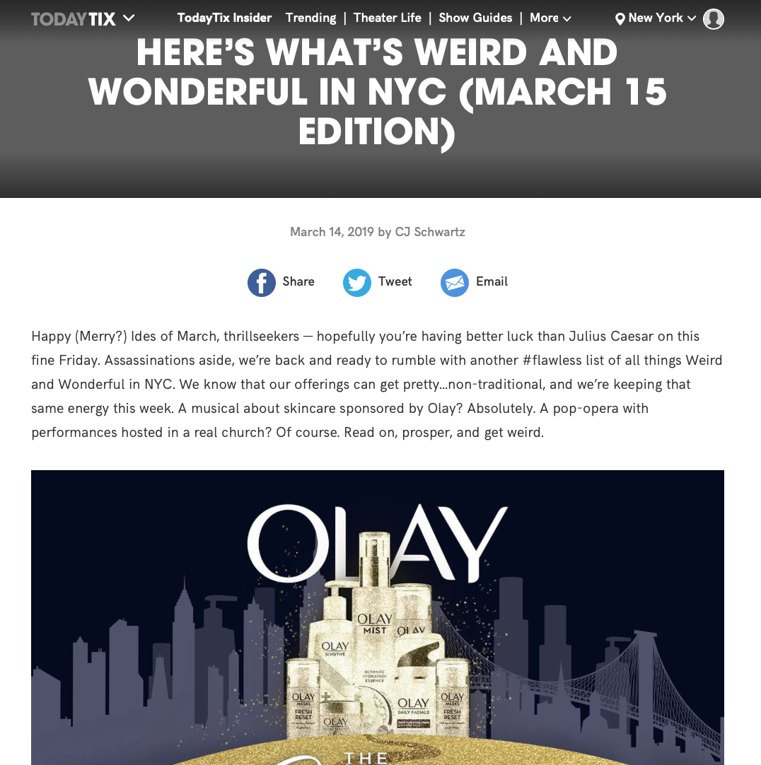 TodayTix - Here's What's Weird and Wonderful in NYC (March 15 Edition)