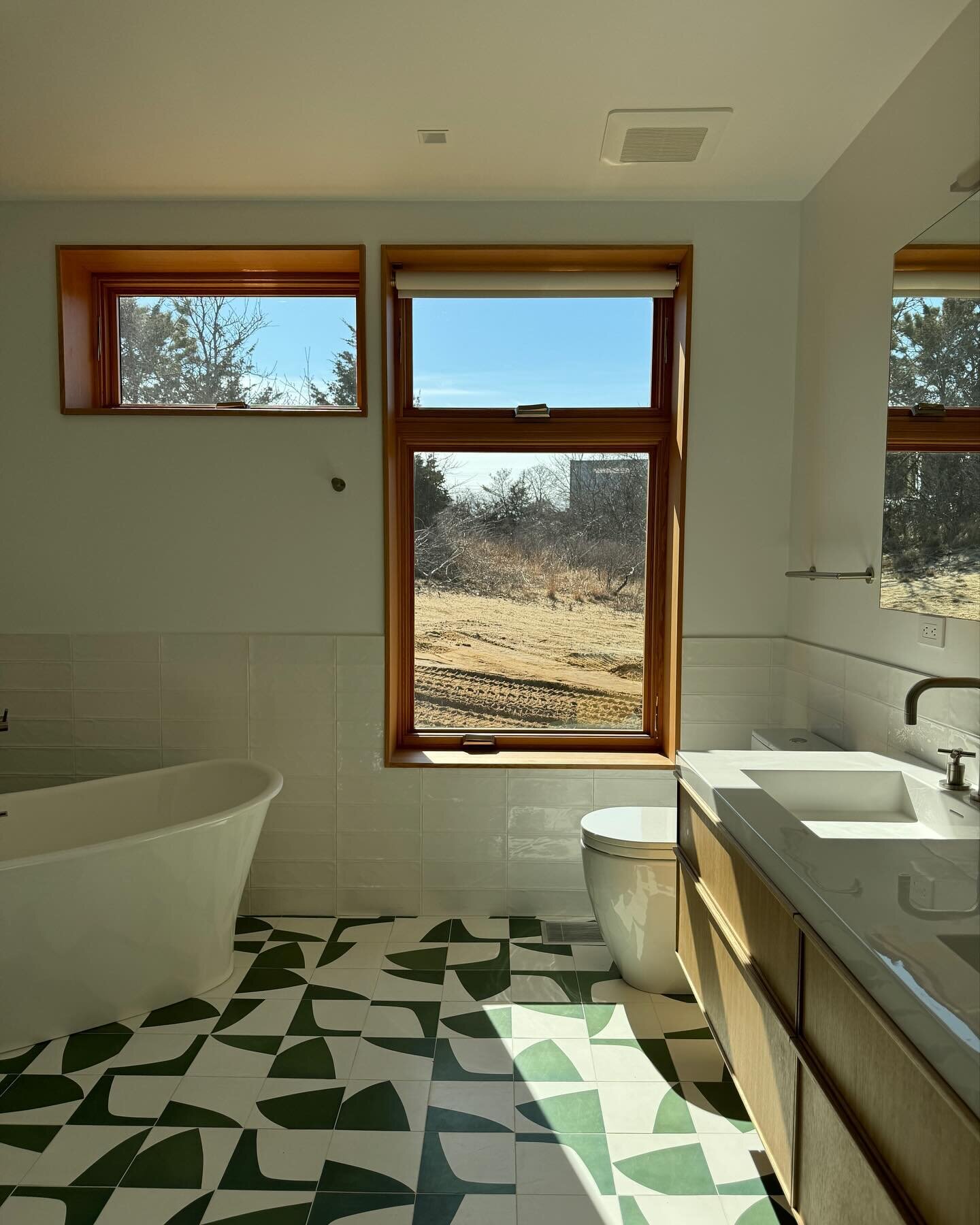 The playful, modern patterns in the bathroom floor tile at our #Truro Residence are bound to make you look down.👇🏽 Thank you @concretelove.nyc for these gorgeous designs!

Construction: @capeassociatesinc 

#residentialdesign #residentialarchitectu