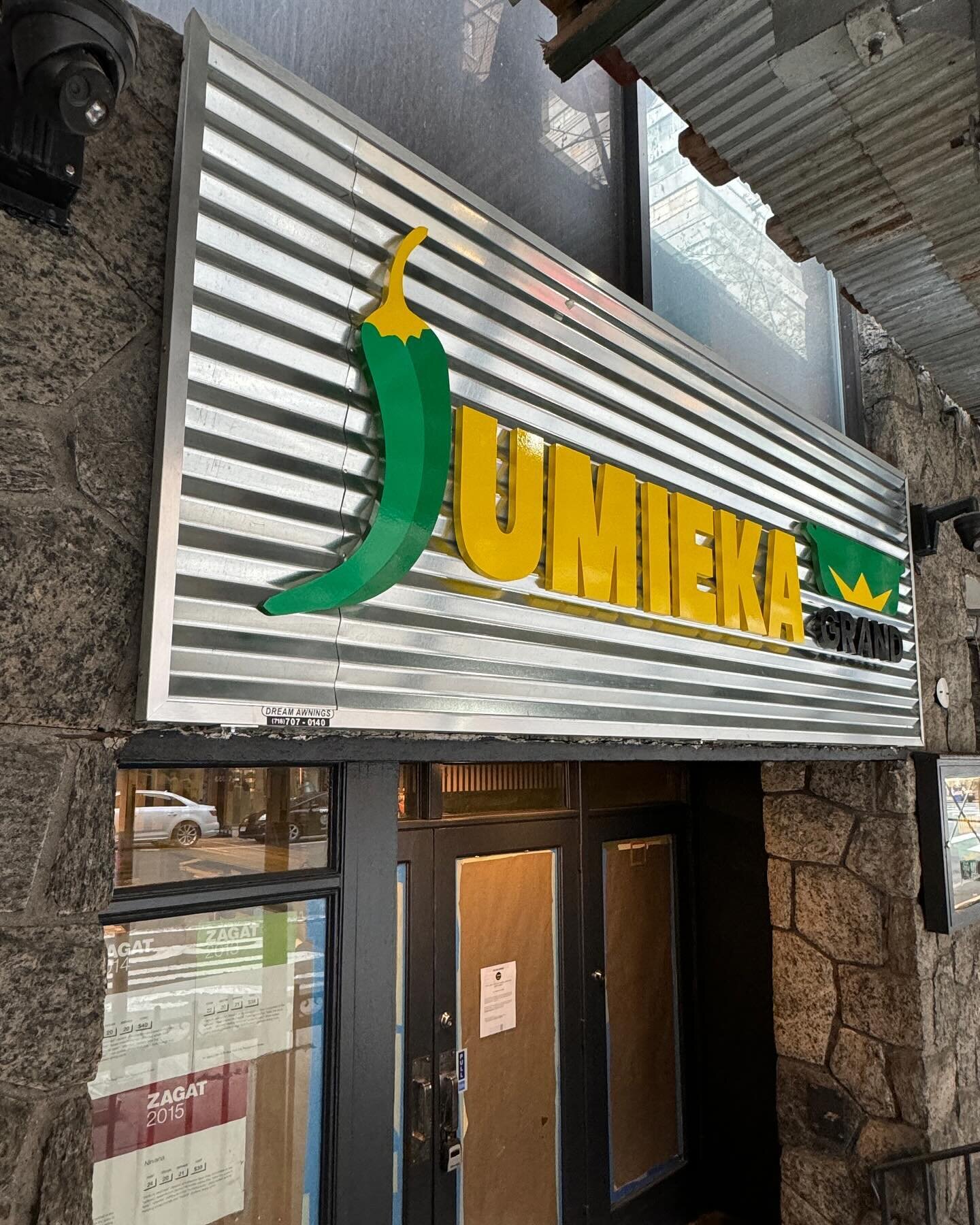 Our custom designed exterior signage for #JumiekaGrand is up! 

Corrugated zinc panels are a common building material in Jamaica and we wanted to pay homage to local culture not only inside of the restaurant but outside at the street level, too.

#lo