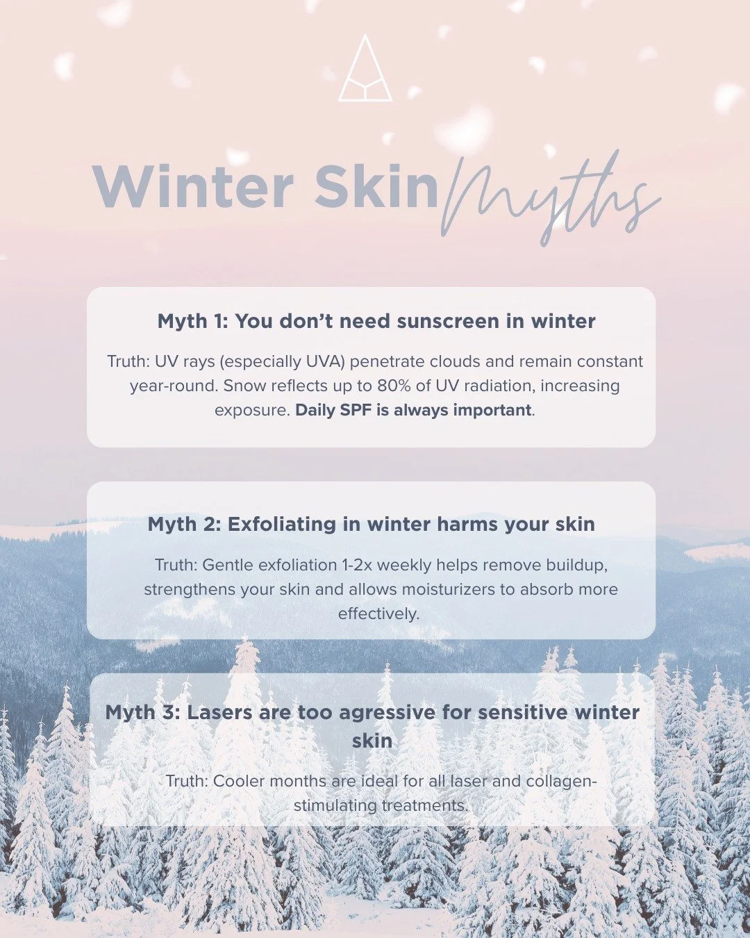 ❄️Your winter skin routine deserves clarity, not confusion.
From daily SPF to gentle exfoliation and seasonal laser treatments, the colder months offer opportunities for healthier, stronger skin.
Here&rsquo;s what&rsquo;s true&mdash;and what&rsquo;s 