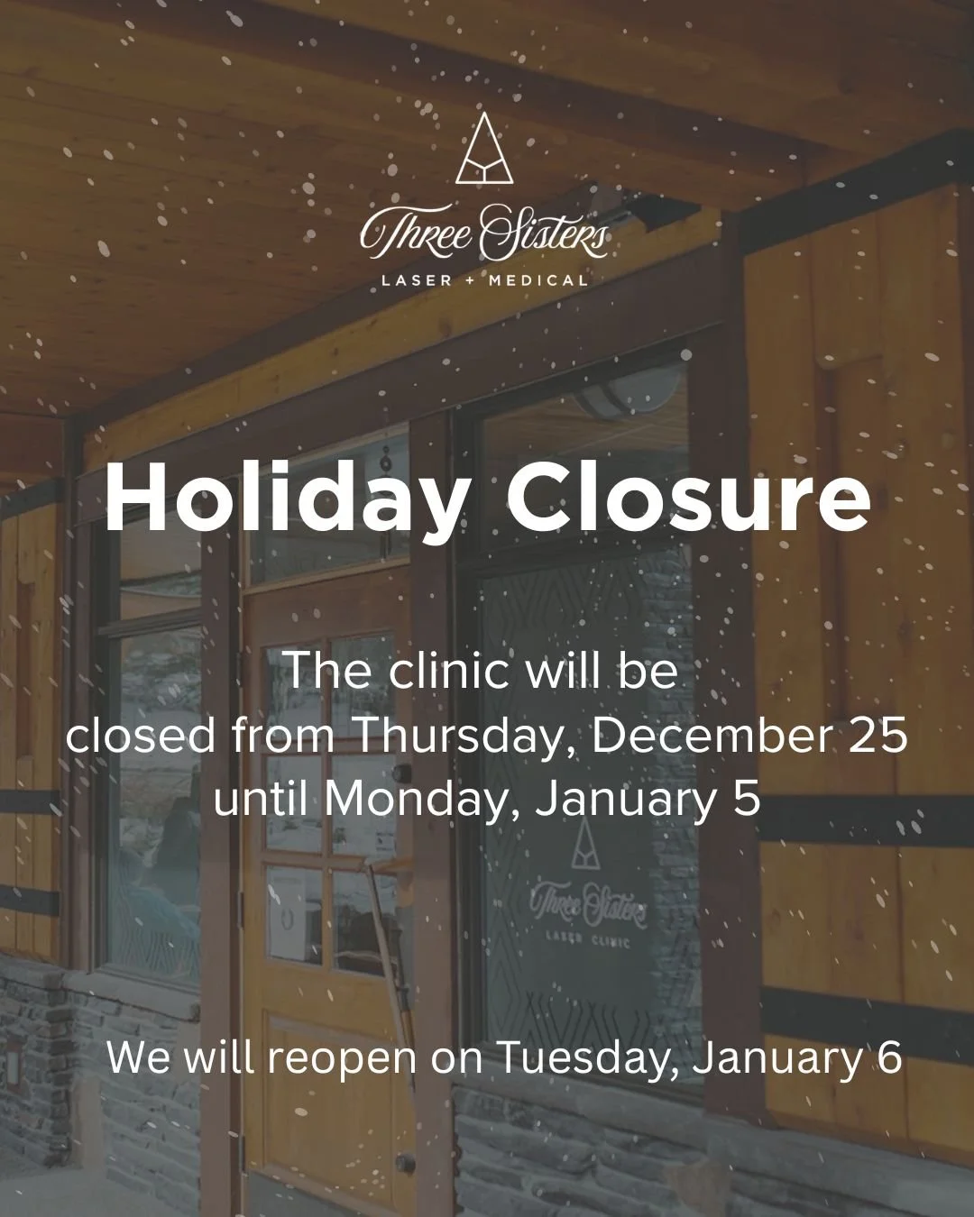 ✨ Holiday Hours Update ✨
Our clinic will be closed as we celebrate the season from Thursday, December 25 through Monday, January 5. Wishing you joy, rest, and good health&mdash;we&rsquo;ll see you in the New Year!